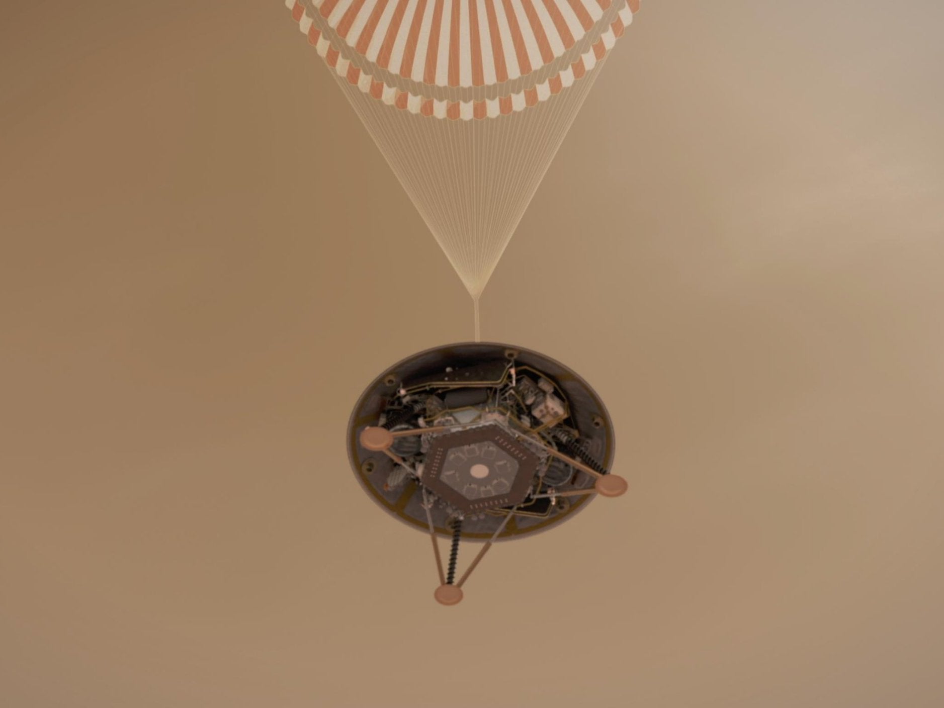 Artist’s impression of Nasa’s InSight lander descending towards the surface of Mars on its giant parachute