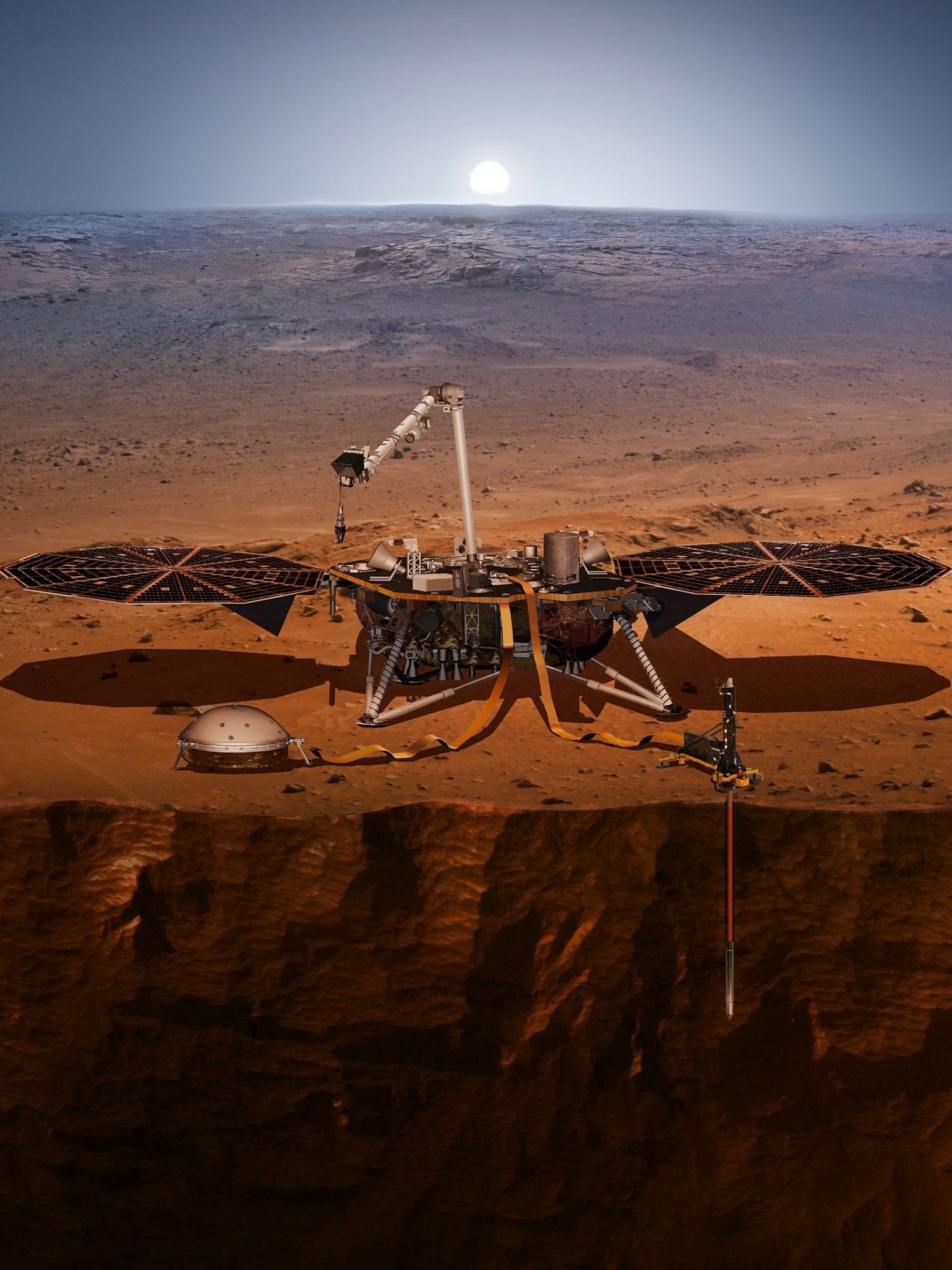 Illustration of InSight probing the Martian surface