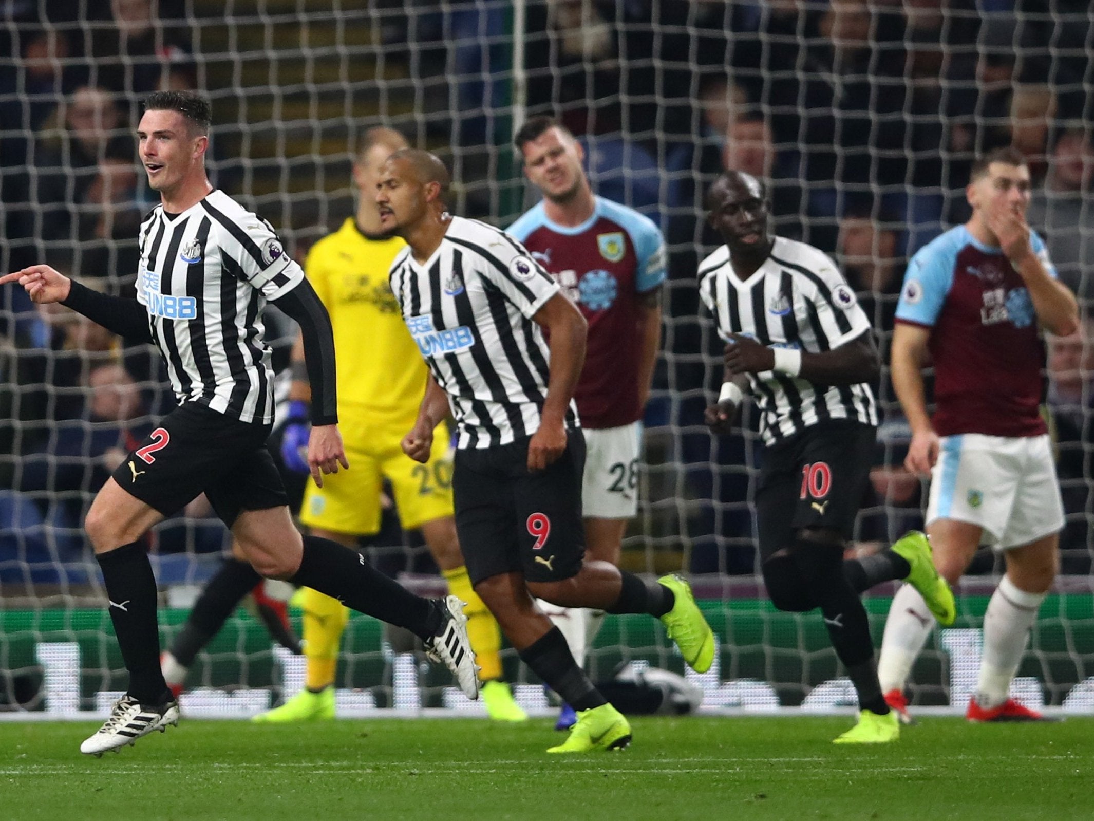 Ciaran Clark, right, celebrates scoring Newcastle's second goal