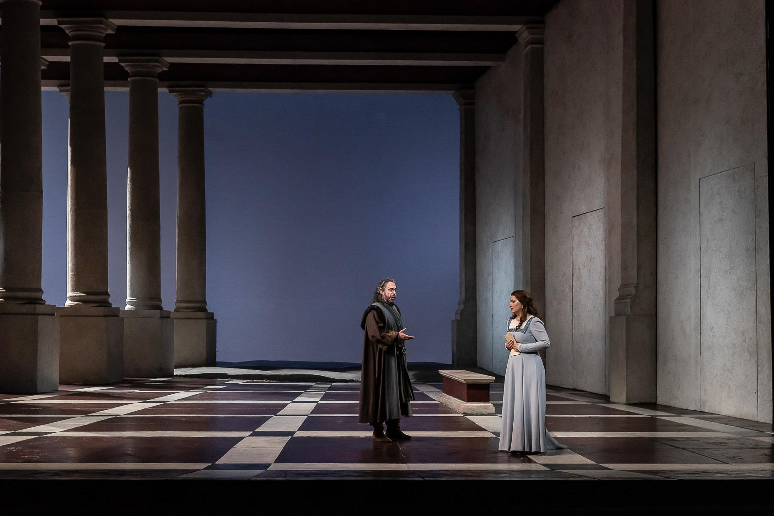 Carlos Alvarez as Simon Boccanegra and Hrachuhi Bassenz as Amelia at the Royal Opera House