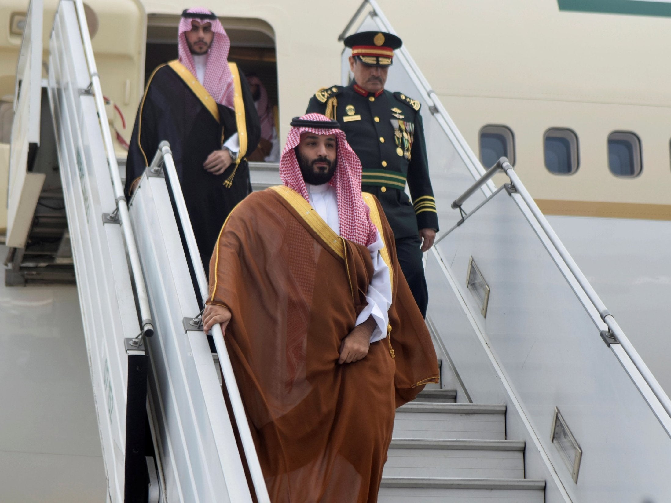 Saudi Arabia's crown prince Mohammed bin Salman arrives at Ministro Pistarini in Buenos Aires, Argentina