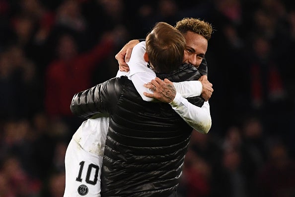 Neymar embraces Thomas Tuchel at the final whistle