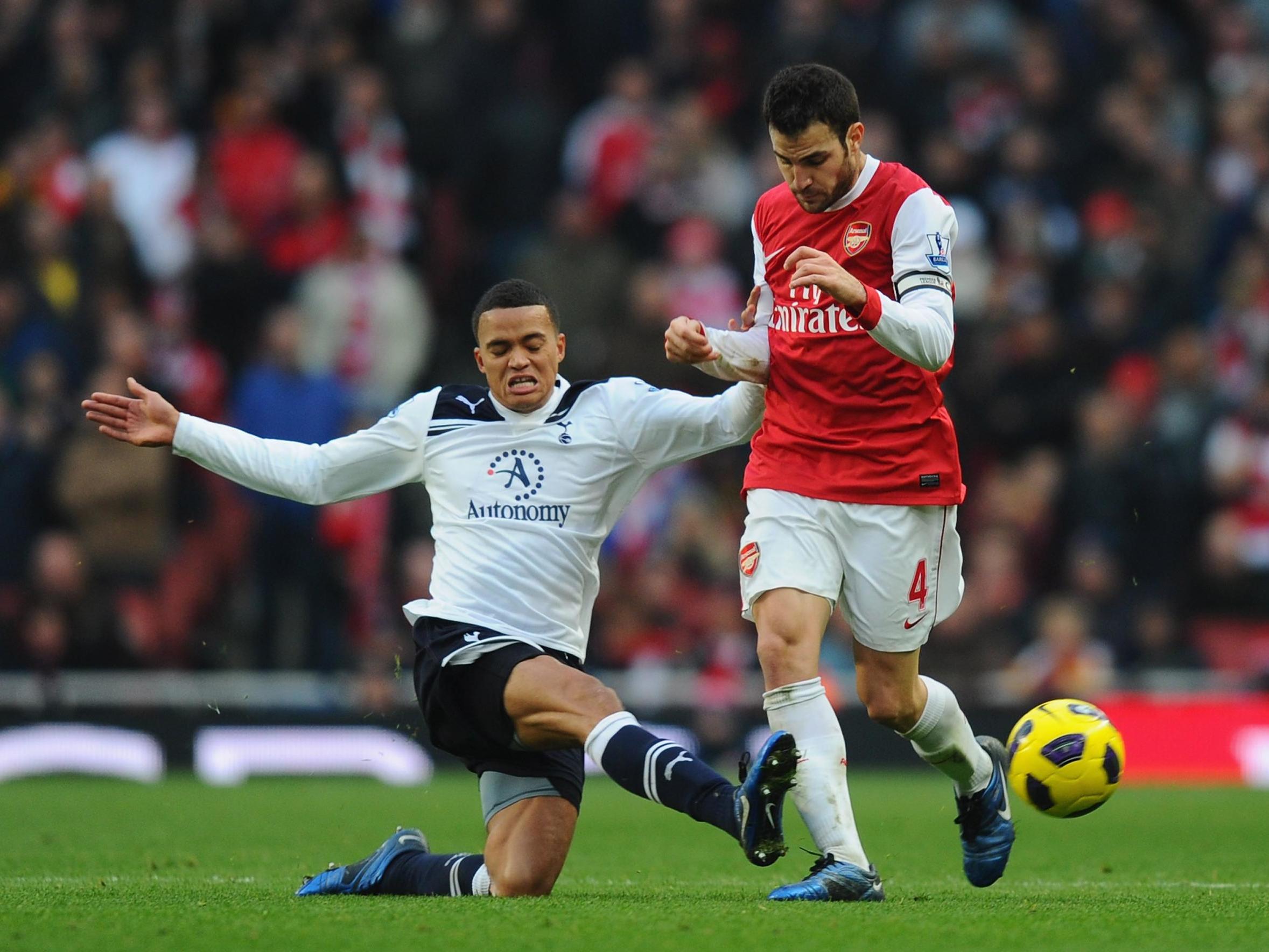 Jermaine Jenas in action during the first north London derby of the 2010/11 season