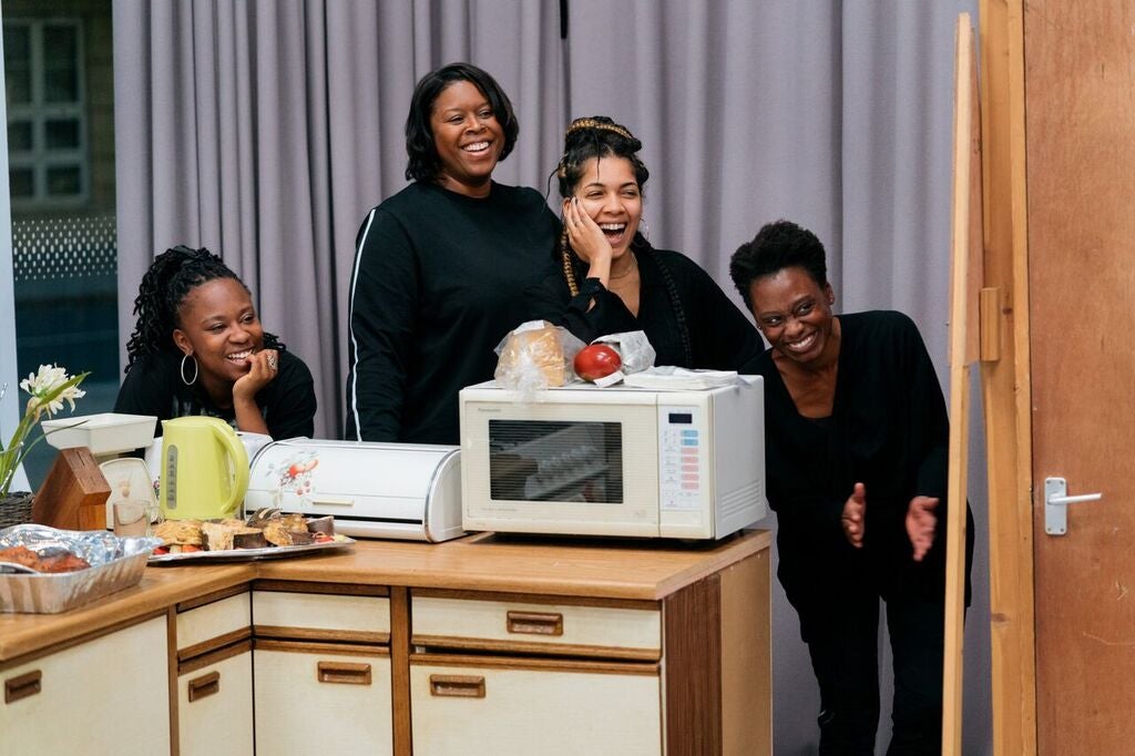 L to R: Jade Hackett, Michelle Greenidge, Rebekah Murrell and Natasha Gordon rehearsing 'Nine Night' (Helen Murray)