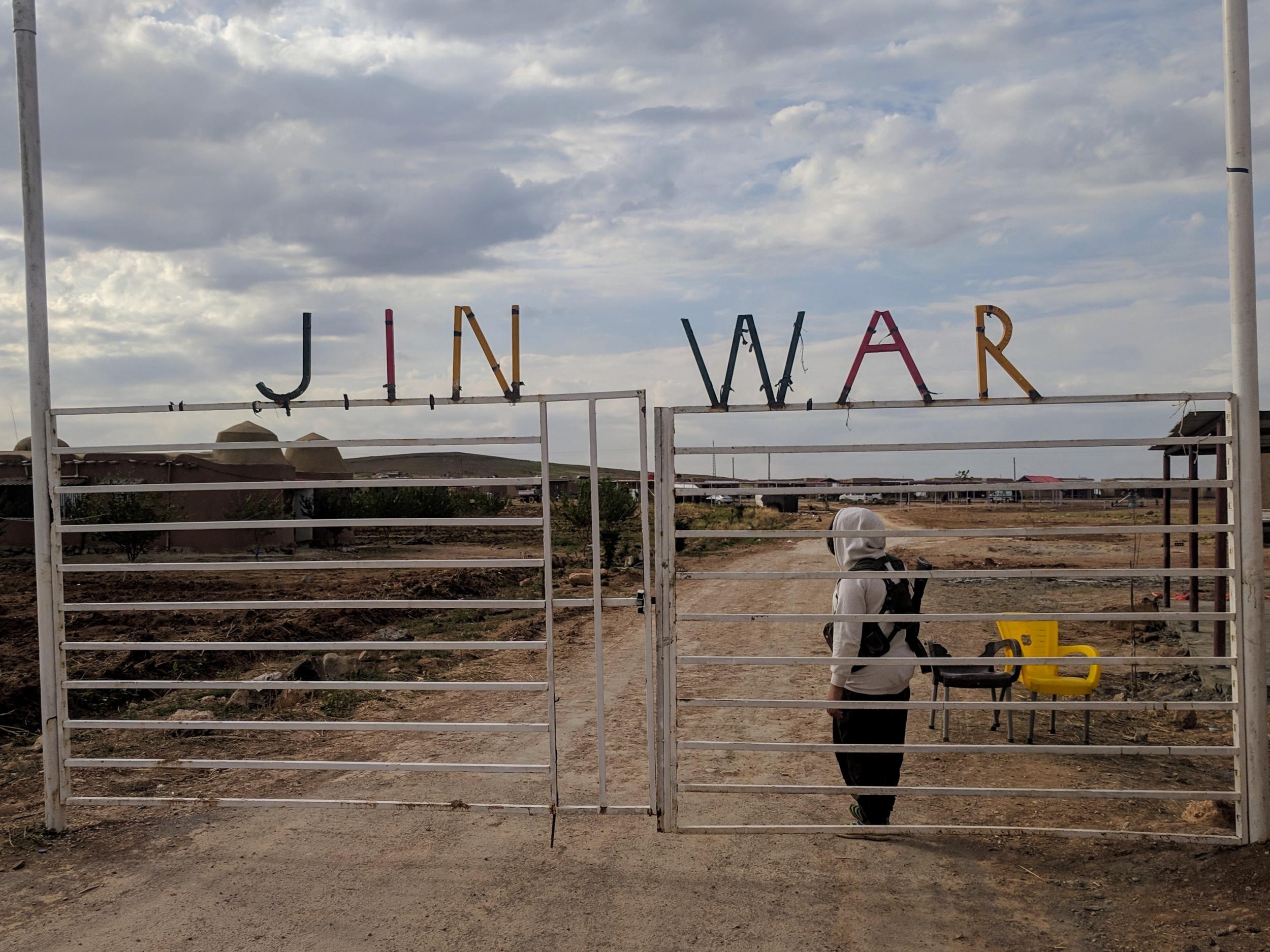 The entrance to Jinwar, a women-only village in northern Syria (Richard Hall / The Independent )