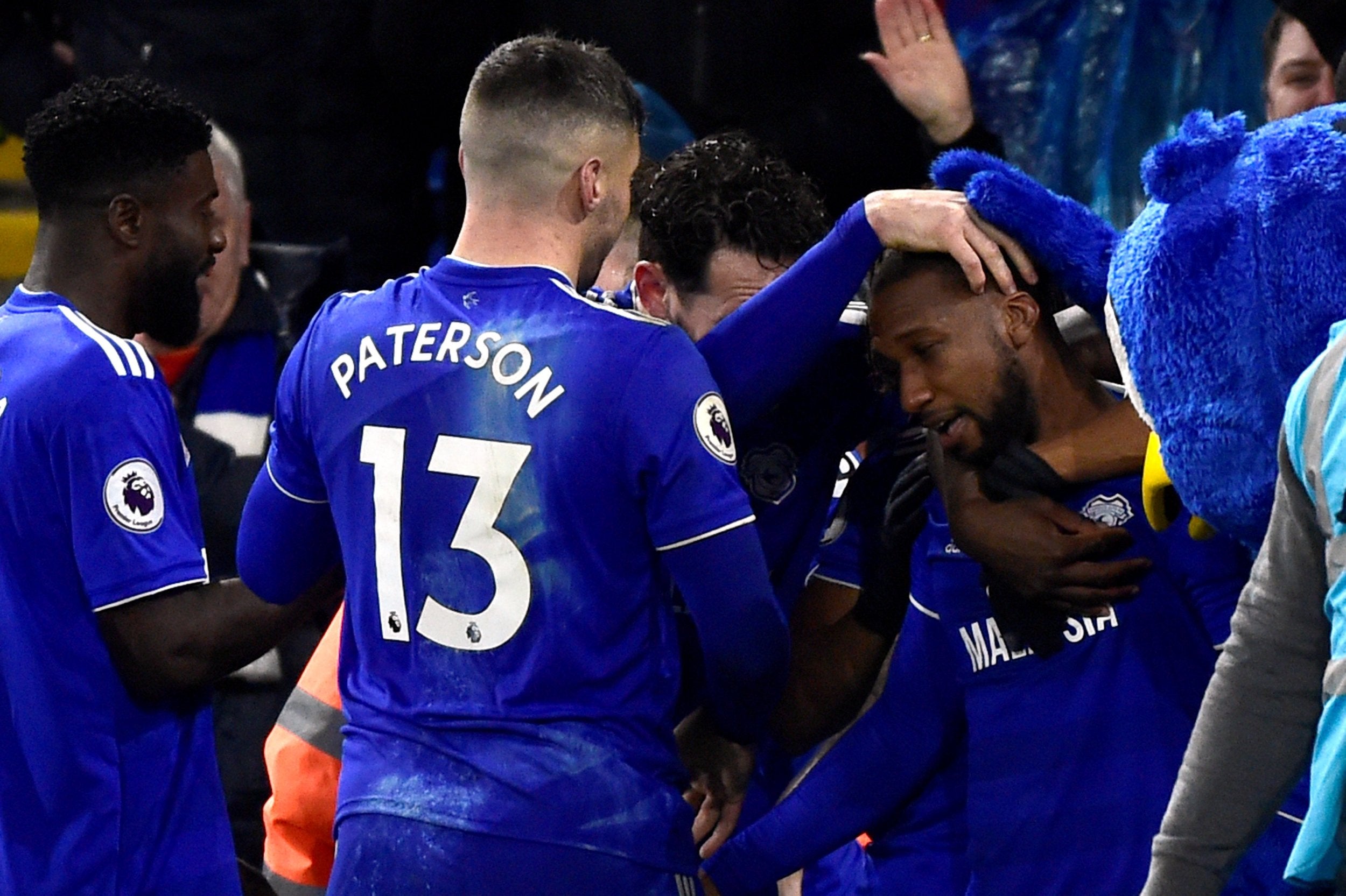 Junior Hoilett celebrates after scoring the winner for Cardiff