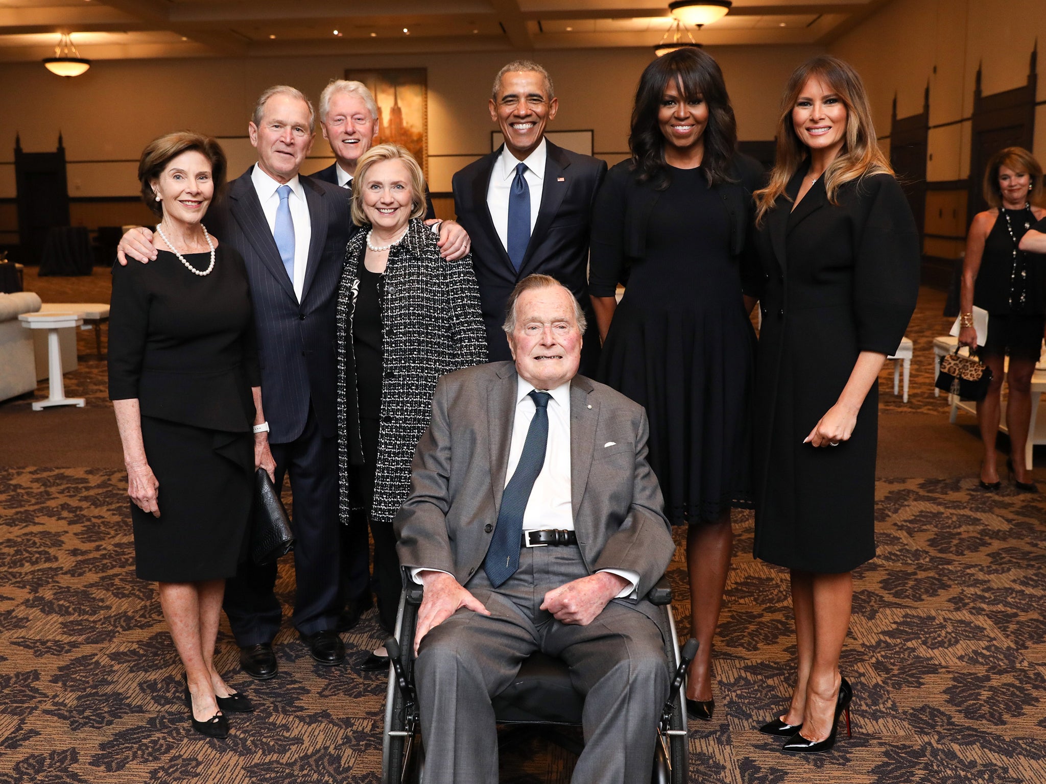 George HW Bush with fellow former US presidents and first ladies in 2017