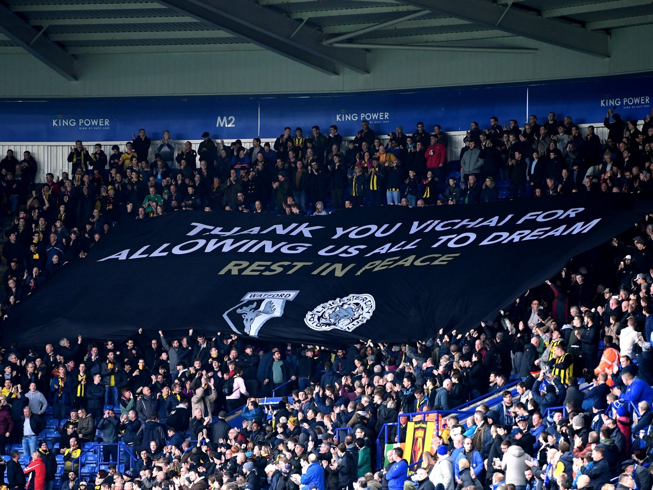 Watford fans displayed a banner thanking Leicester’s late owner