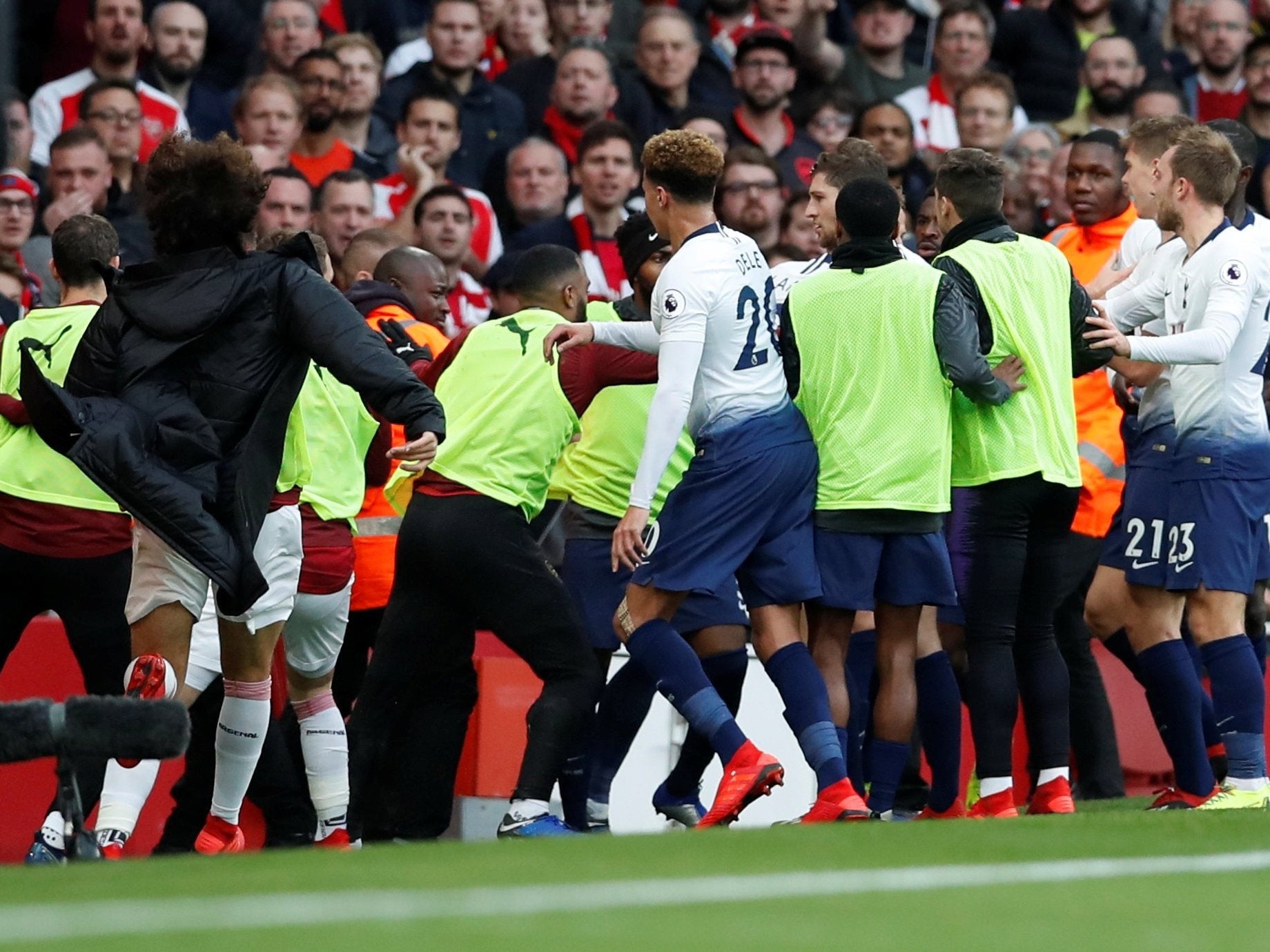 Players came together in a fracas on the touchline