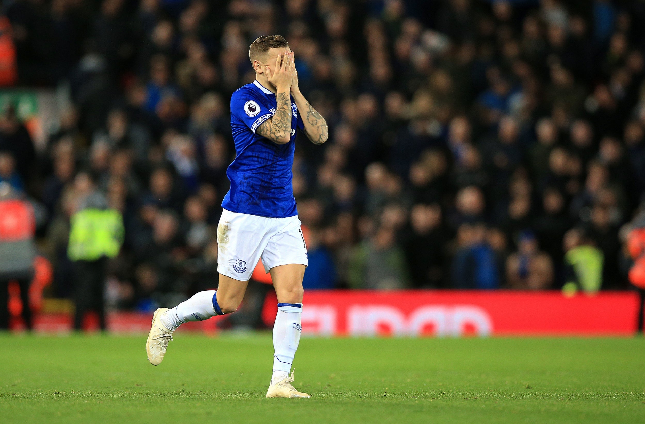 Lucas Digne reacts after a missed chance on goal