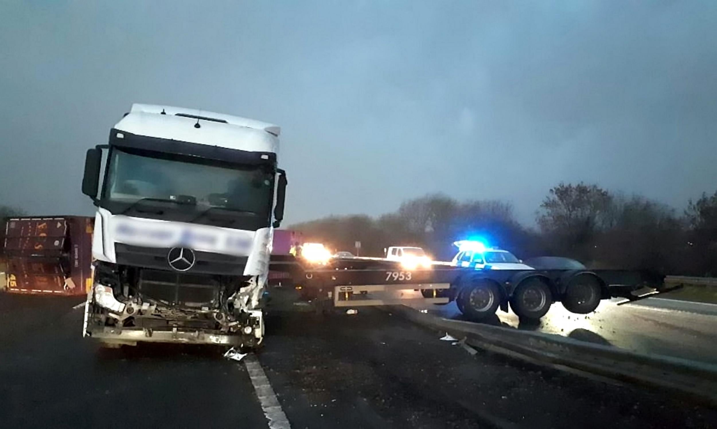 The lorry crash was one of three accidents on the M4 that contributed to long queues this morning