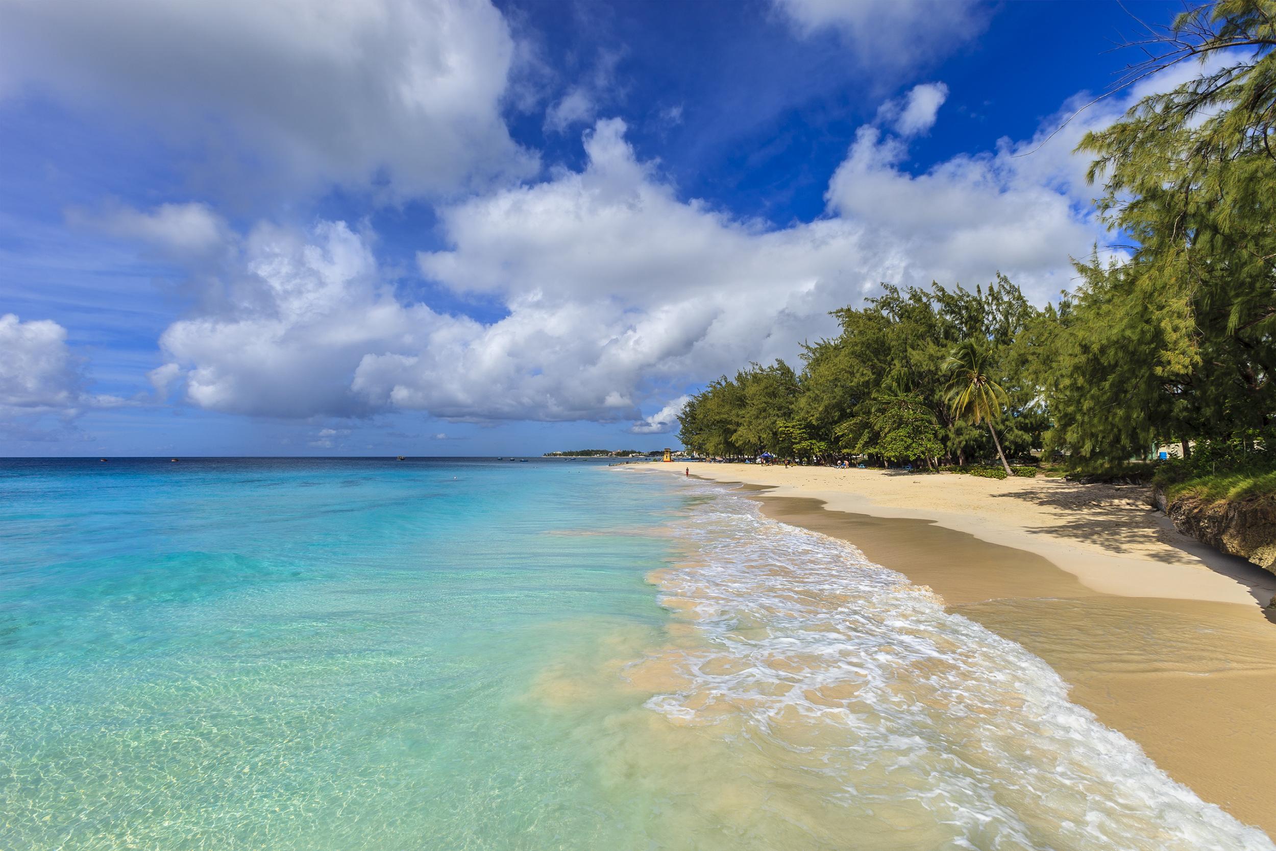 The aquamarine waters and white sand of Miami Beach, Barbados