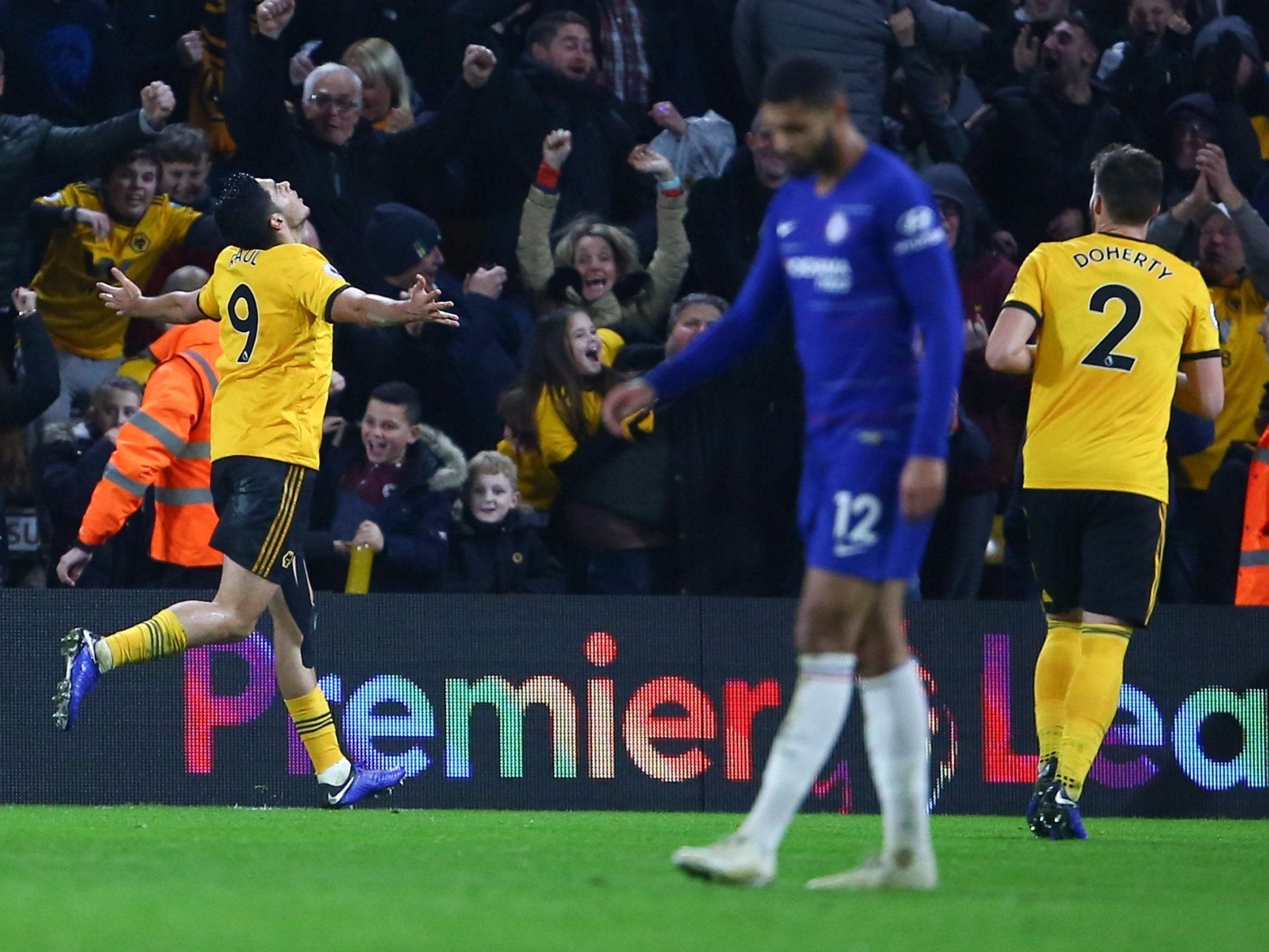 Raul Jimenez celebrates Wolves' first goal of the night