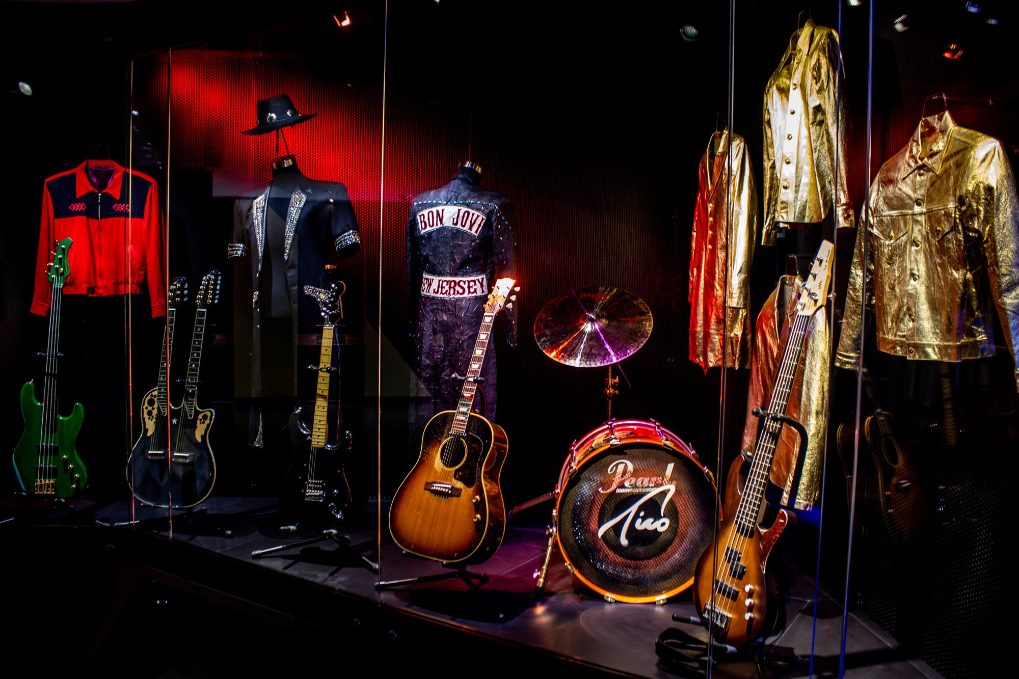 Bon Jovi artefacts are displayed as part of the 2018 inductees exhibit. (Rock &amp; Roll Hall of Fame)