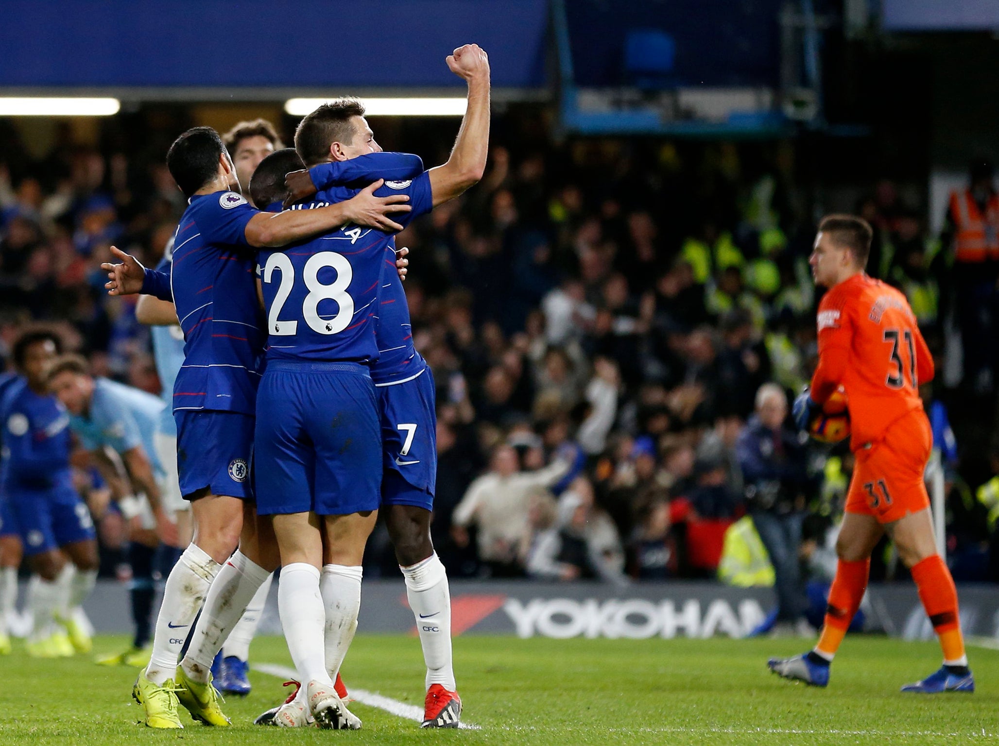 Chelsea celebrate N'Golo Kante's opener