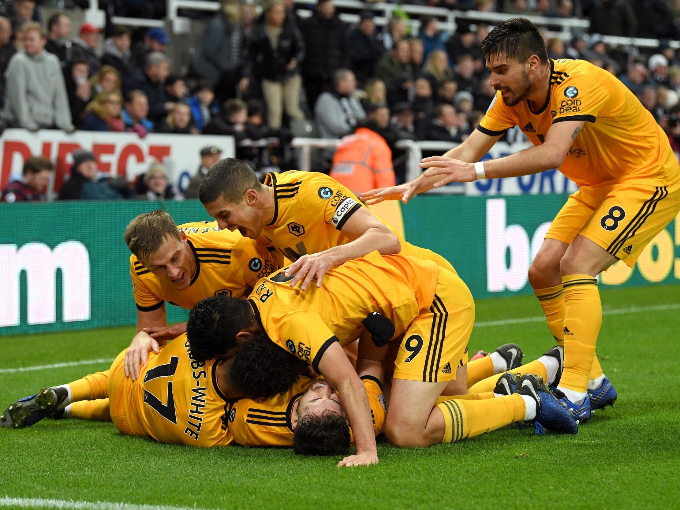 Wolves celebrate their late winning goal