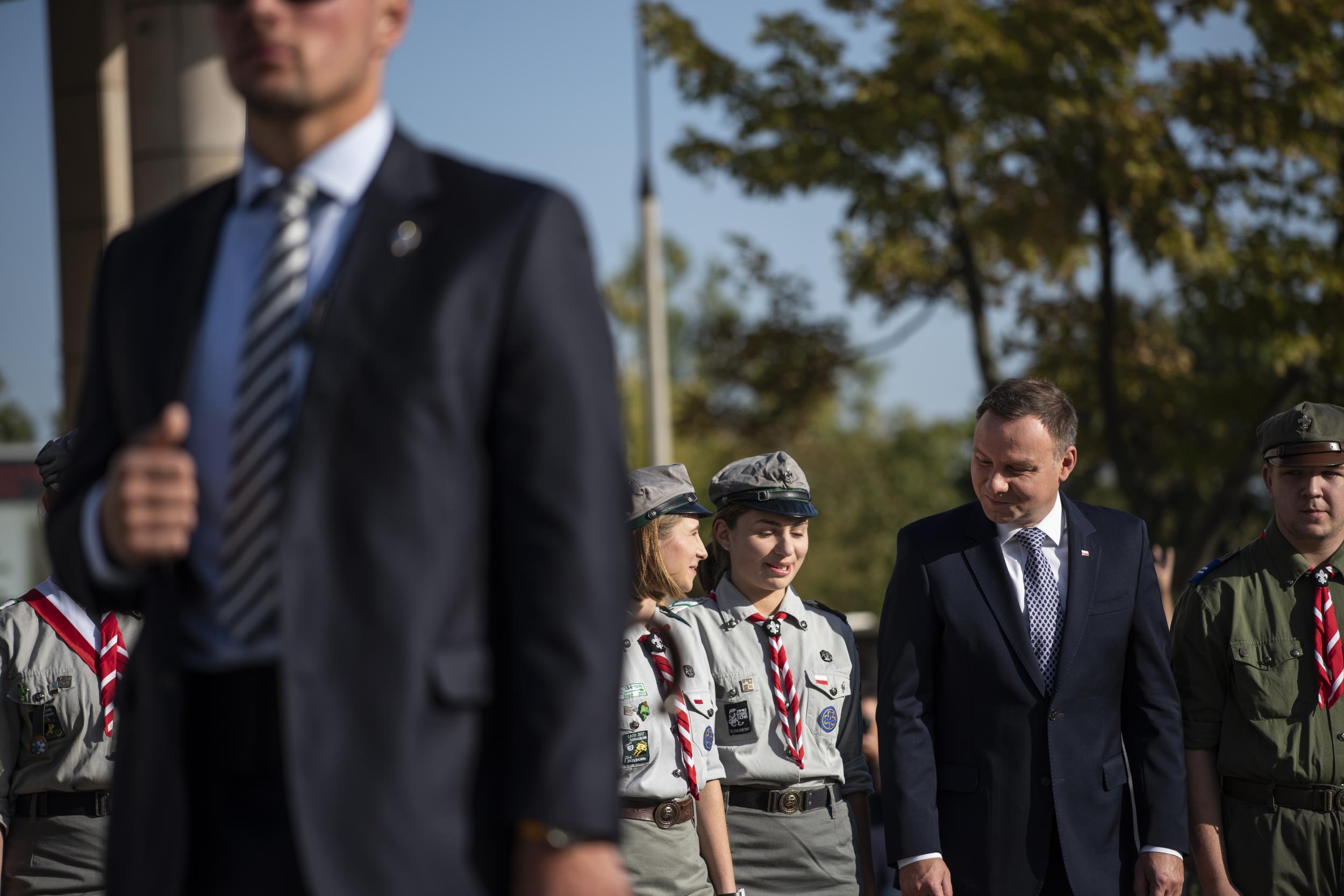 Andrzej Duda, the president of Poland, attends a wreath laying ceremony at a war memorial in Warsaw