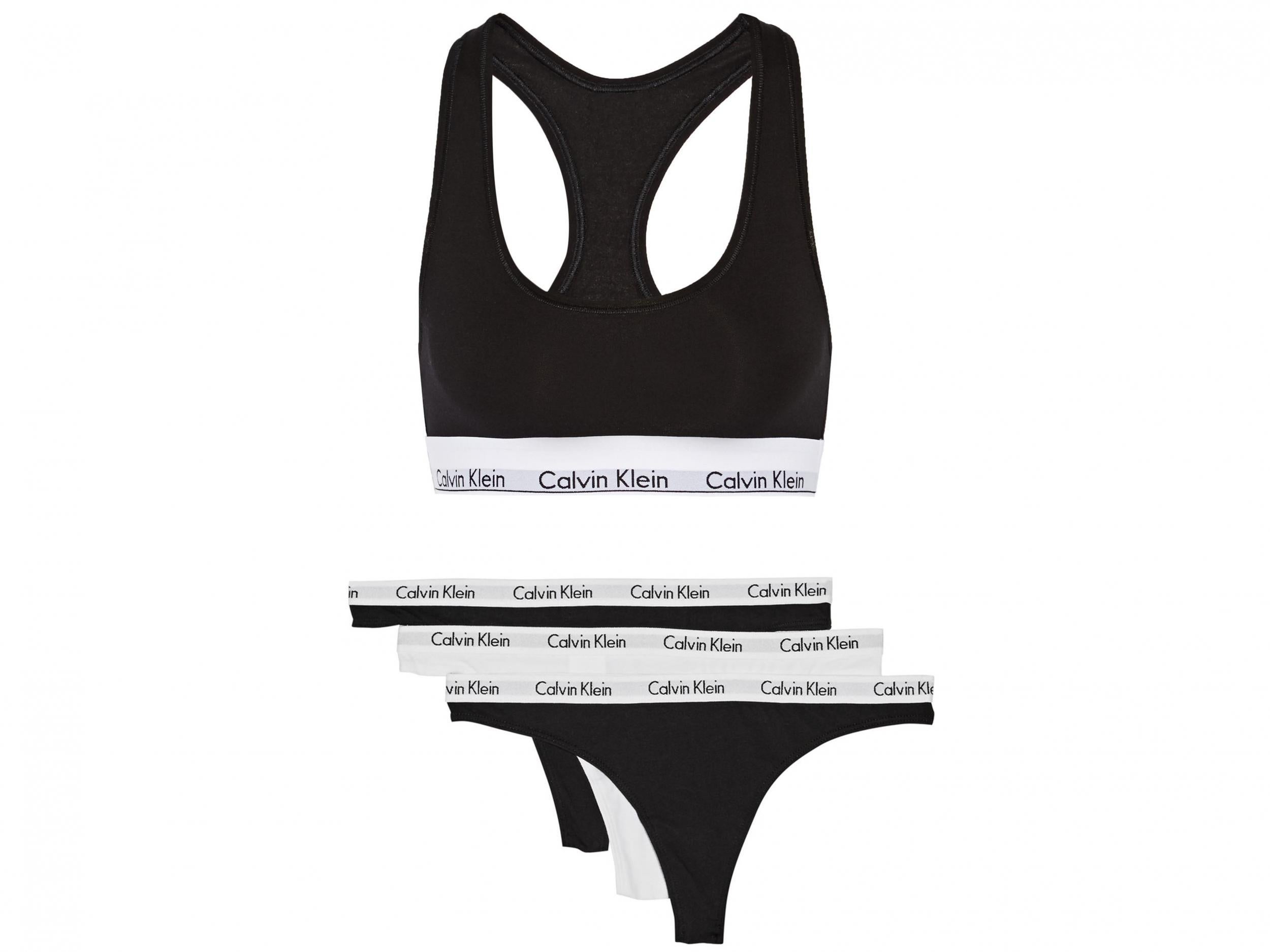 Calvin Klein Underwear, Modern Cotton Stretch Soft-Cup Bra, £30, Set of Three Carousel Jersey Thongs, £38, Net-a-Porter