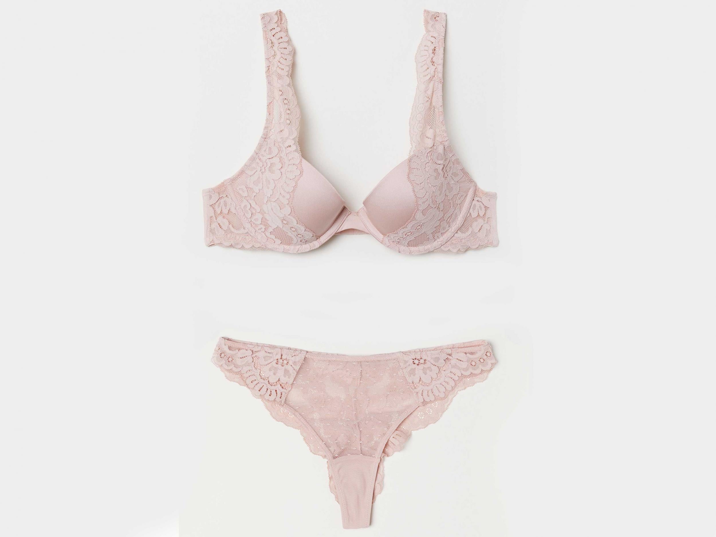 Microfibre/Lace Push-Up Bra, £12.99, Lace Brazilian Briefs, £4.99, H&amp;M