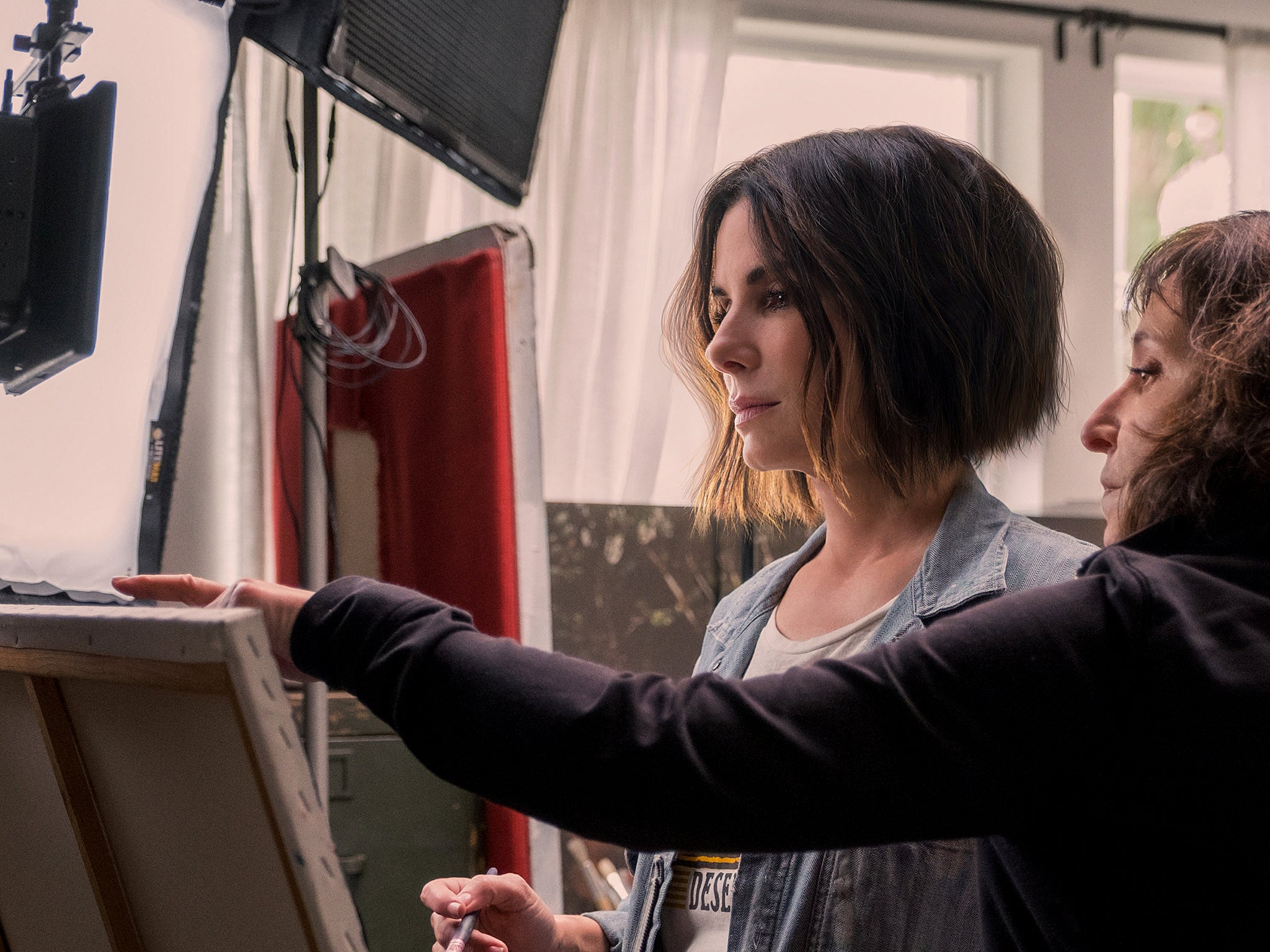 Sandra Bullock and Susanne Bier on the set of 'Bird Box'