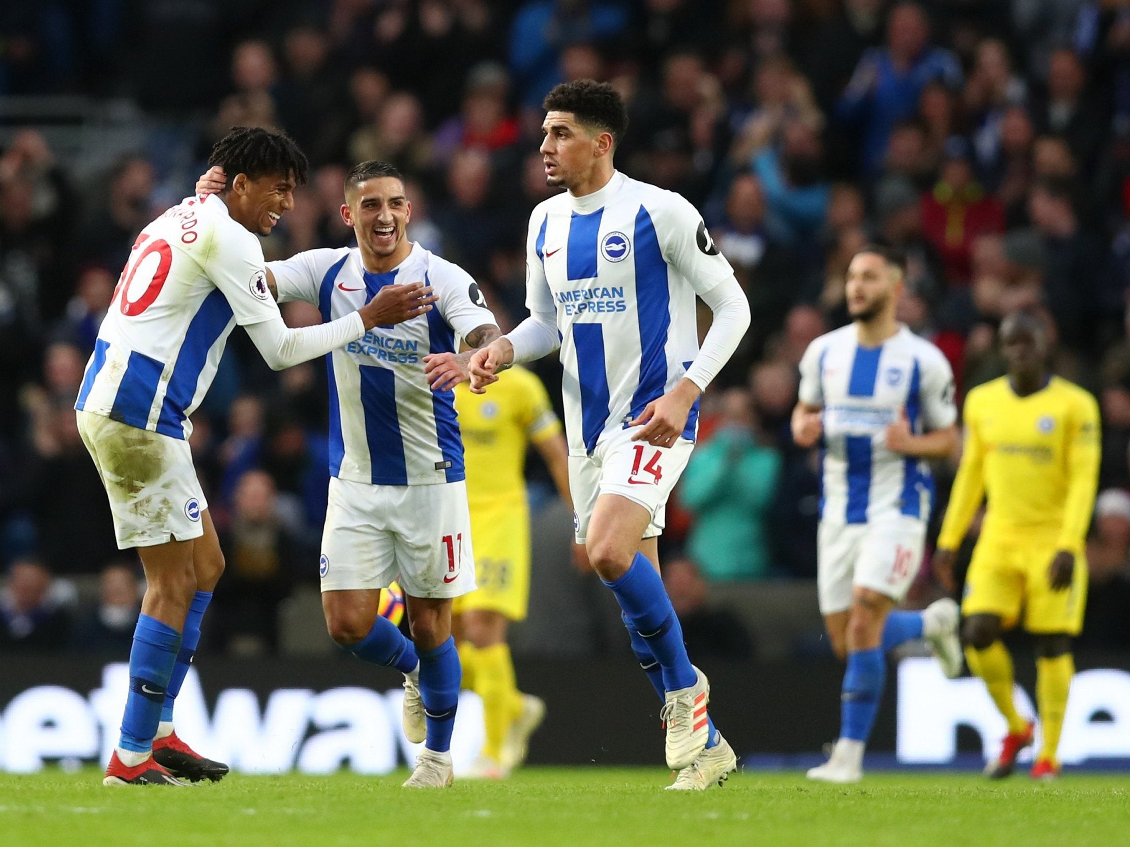 Brighton celebrate pulling a goal back