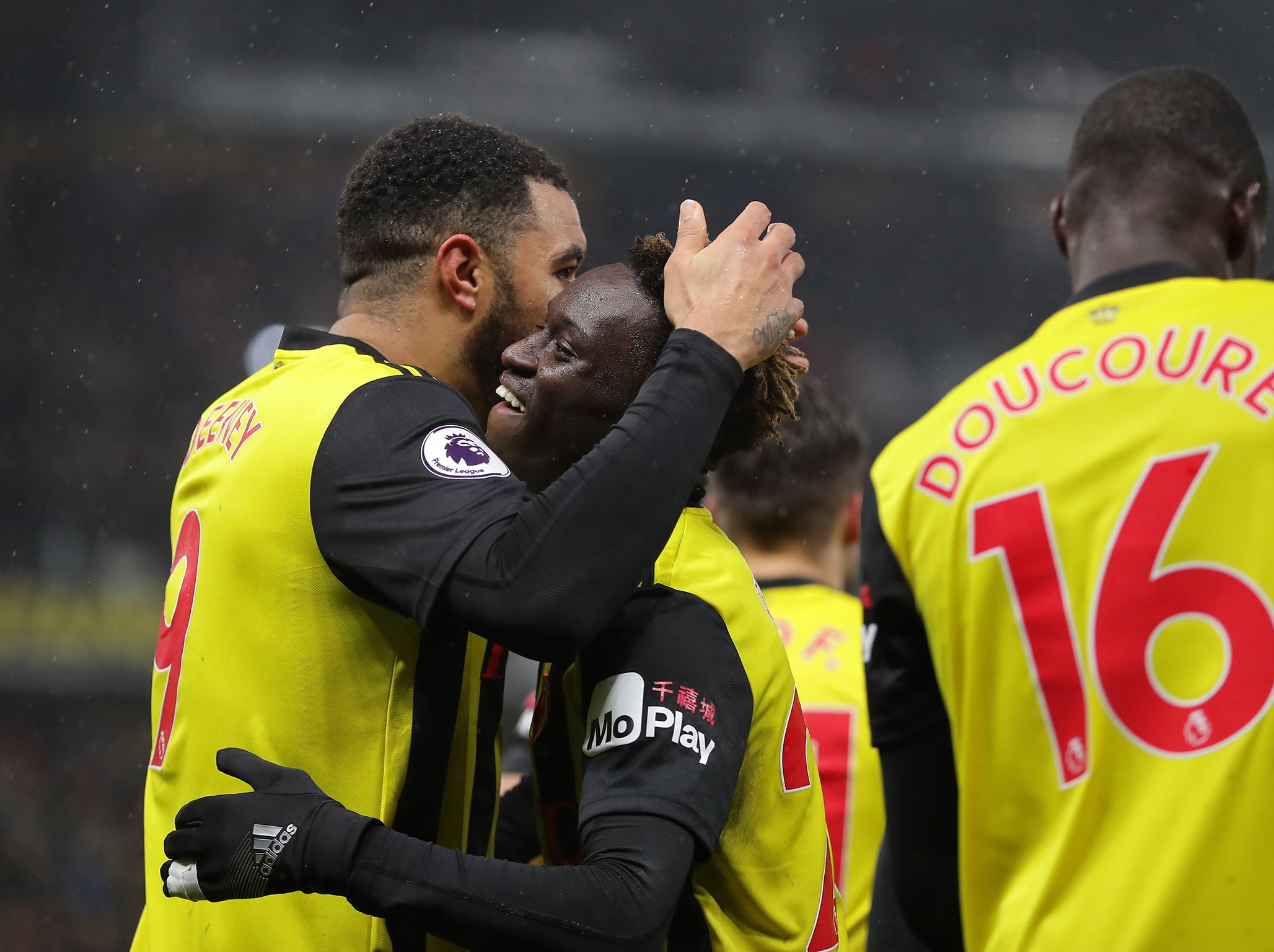 Domingos Quina celebrates after scoring Watford's third