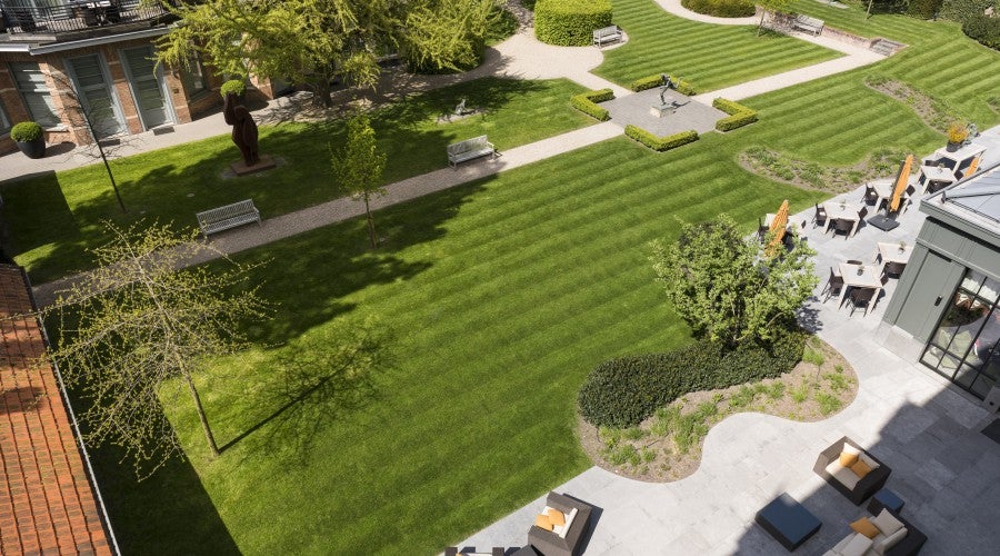 An aerial view of the beautiful sculptured gardens at Dukes' Palace