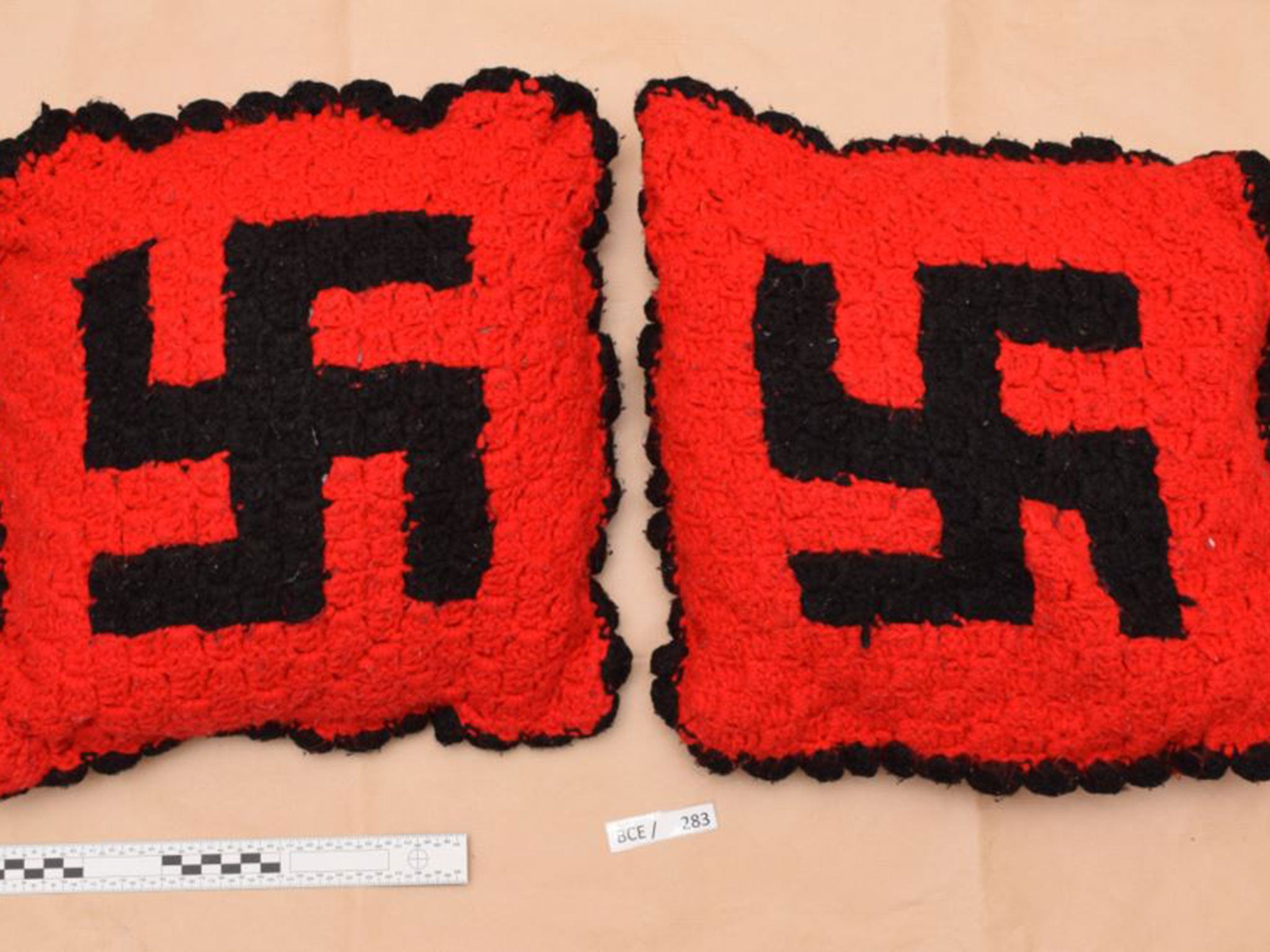 Swastika cushions found at the Banbury home of National Action members Claudia Patatas and Adam Thomas