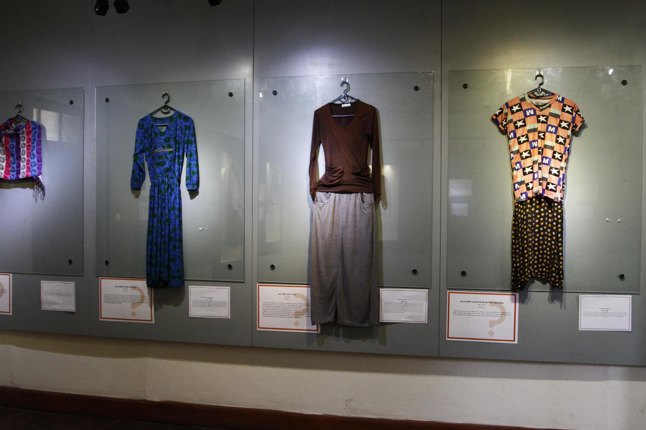 Clothing of girls and women who were victims of rape are displayed in the ‘What She Wore’ exhibition at the Addis Ababa Museum