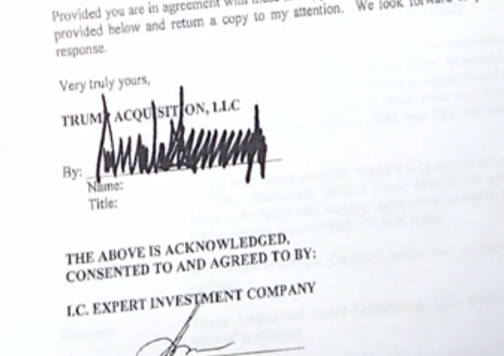 Letter of intent regarding Trump Tower development in Moscow signed by Donald Trump