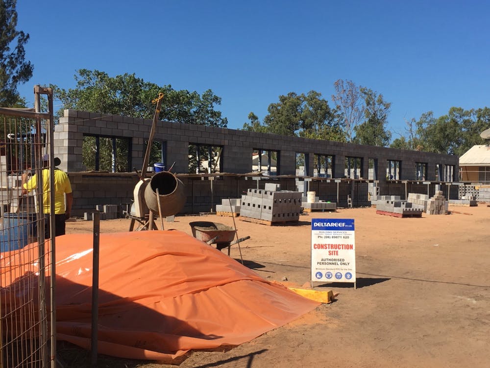 A self-funded Delta Reef Gumatj-built single men’s accommodation under construction in Gunyangara