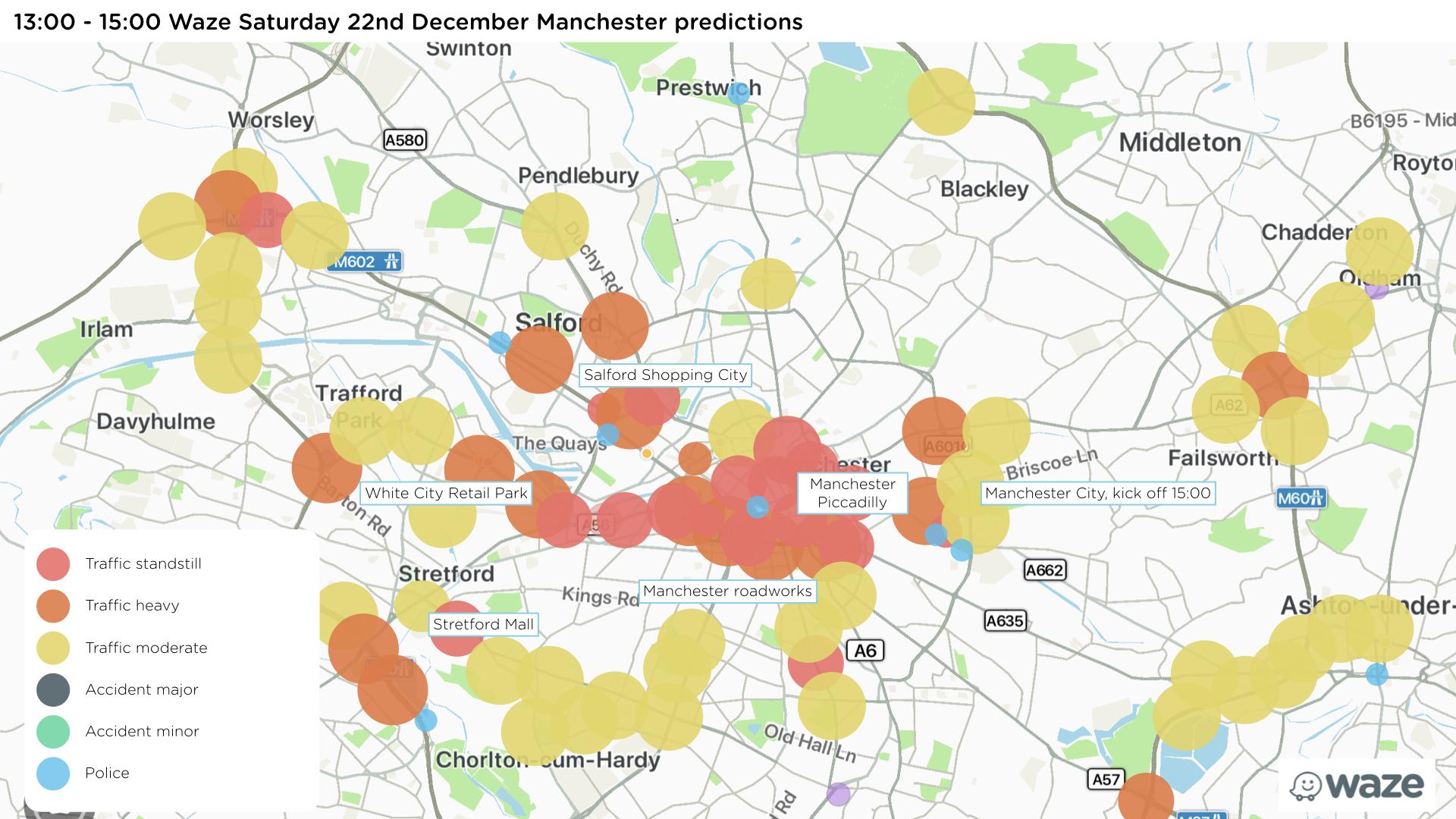 Waze predicts peak shopping hours between 1-3pm in Manchester