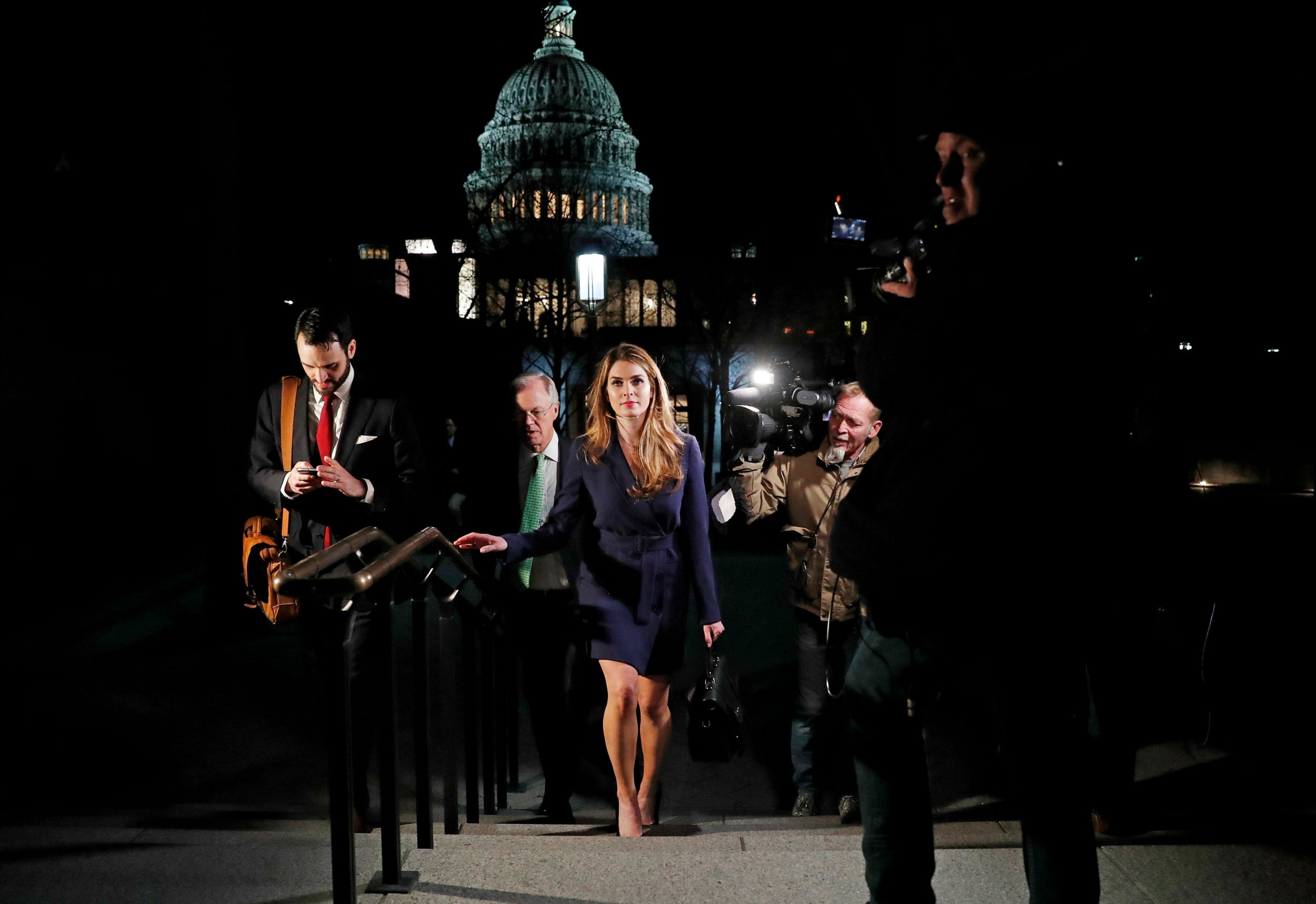 White House communications director Hope Hicks leaves the US Capitol after testifying before the House Intelligence Committee in Washington in February