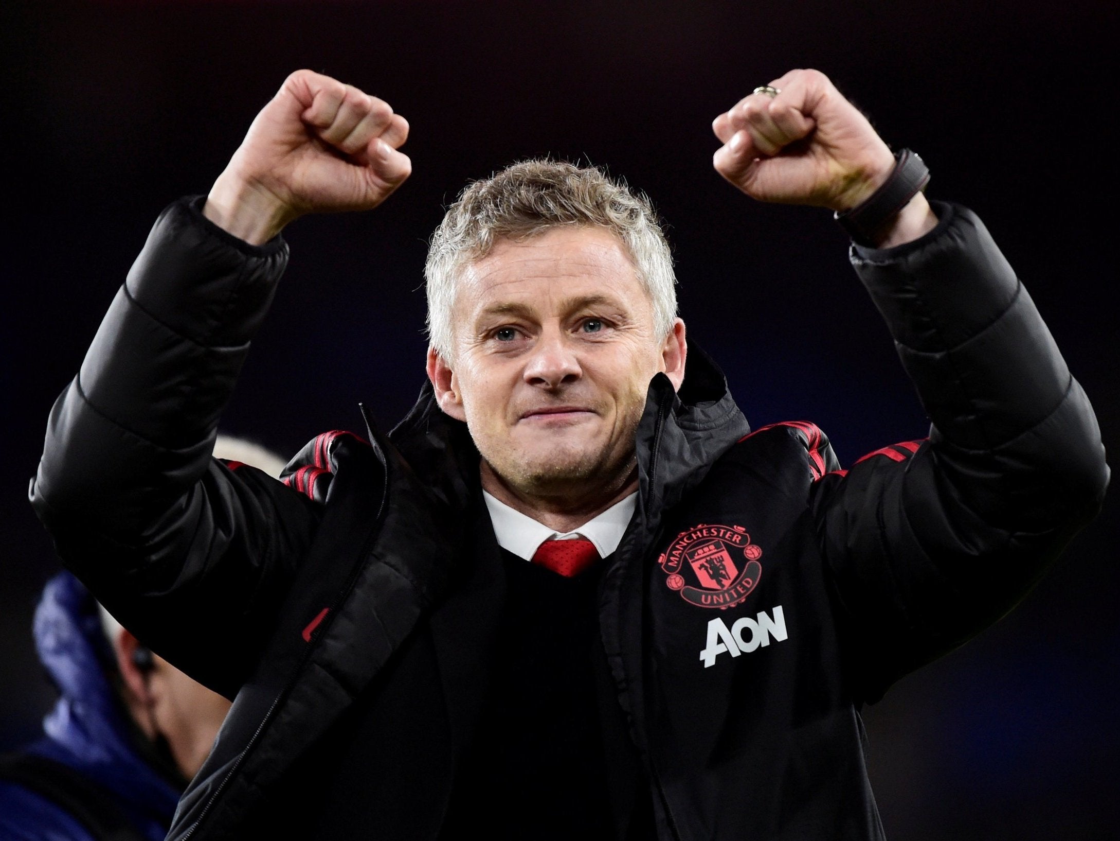 Ole Gunnar Solskjaer celebrates United’s win over Cardiff