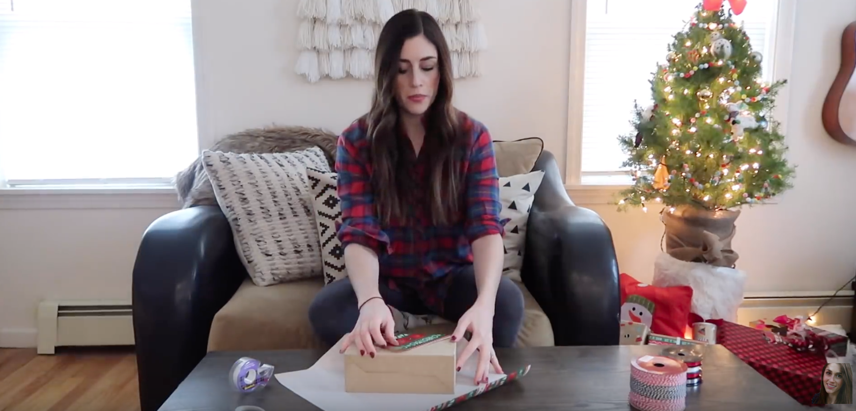 Kallie Branciforte shows Christmas present wrapping hack (But First, Coffee YouTube)