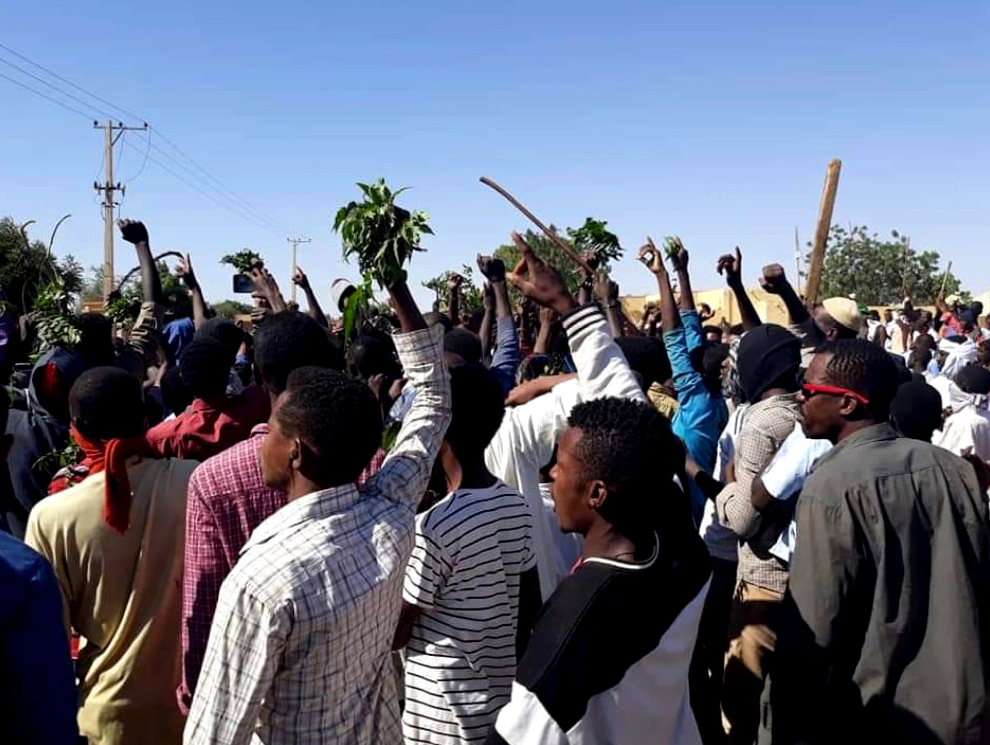 People chant slogans during a protest in Kordofan, Sudan on 23 December (AP/Handout)