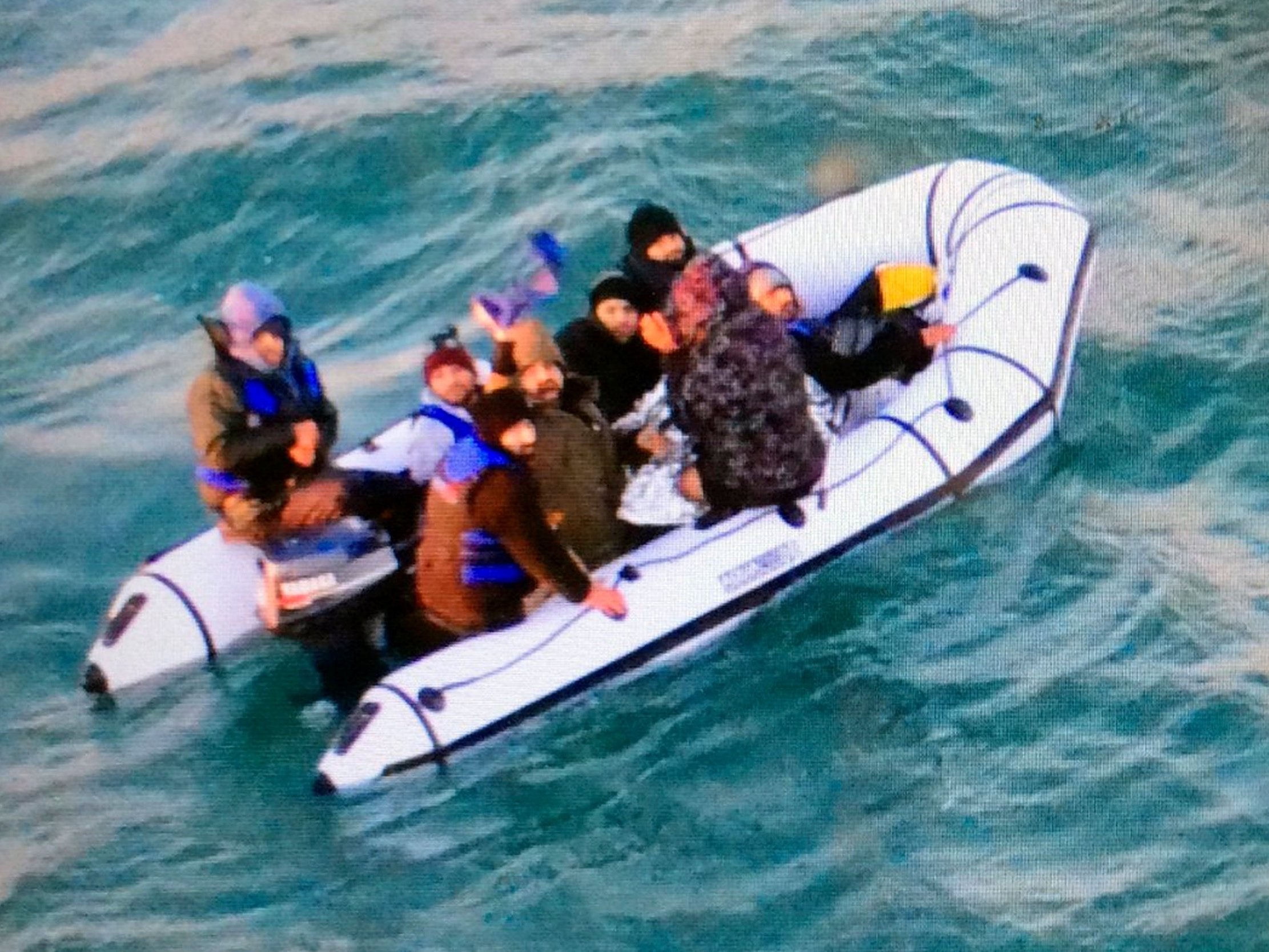 A migrant dinghy that was intercepted by French authorities in the English Channel on Christmas Day