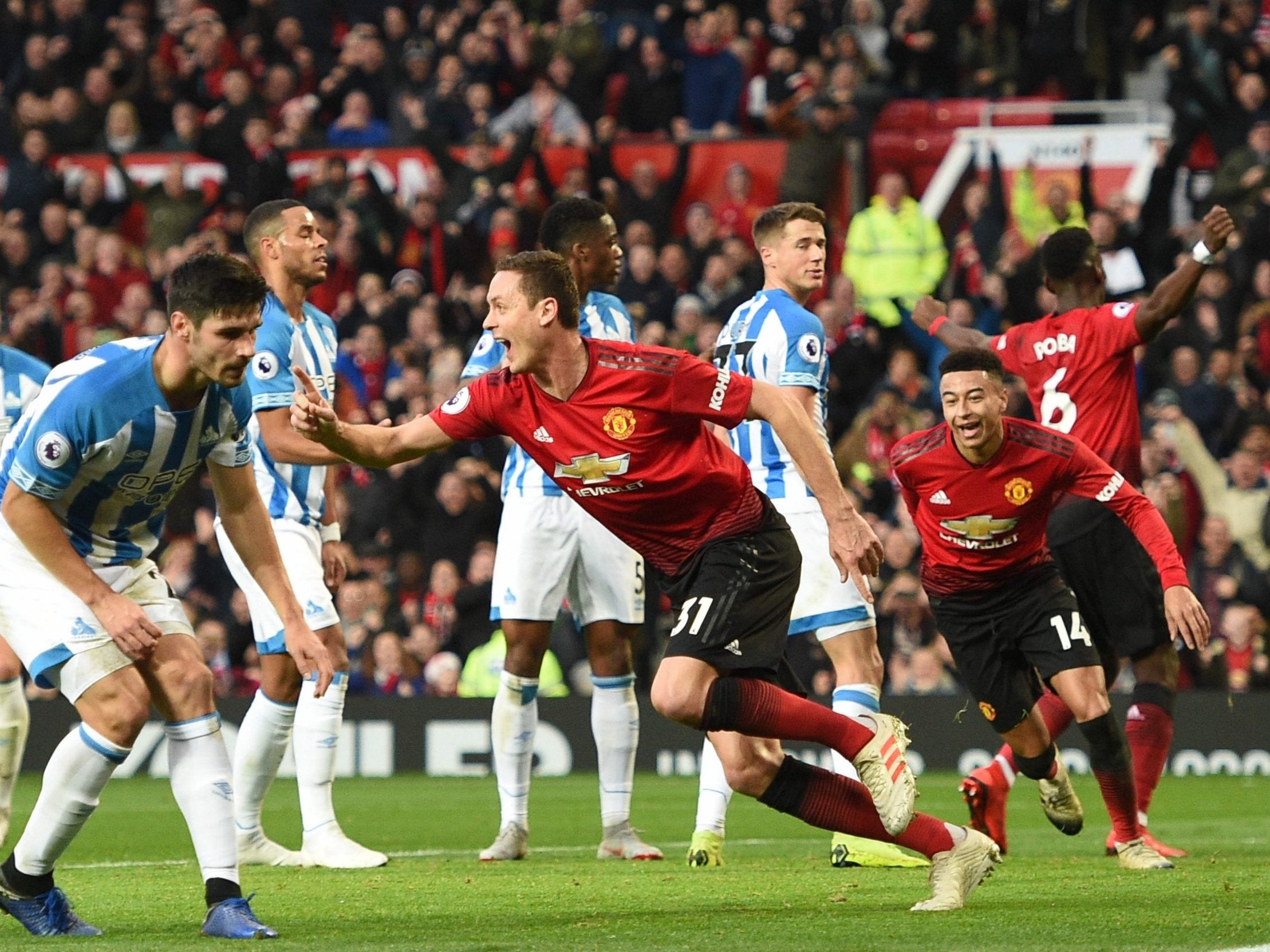 Nemanja Matic celebrates after putting United ahead of Huddersfield Town