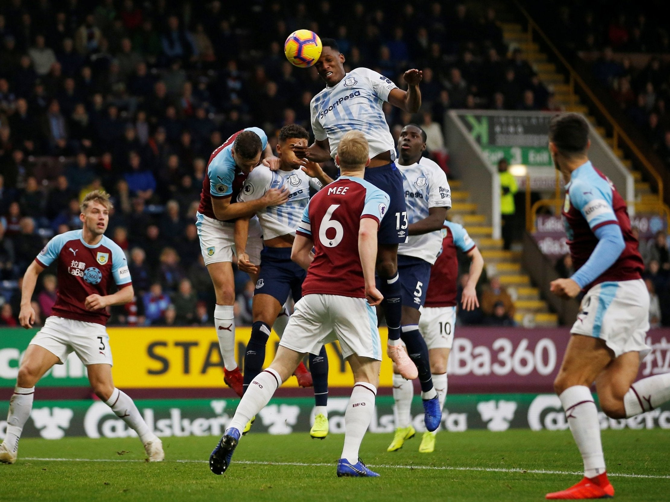 Yerry Mina leaps highest the fires the ball into the back of the net