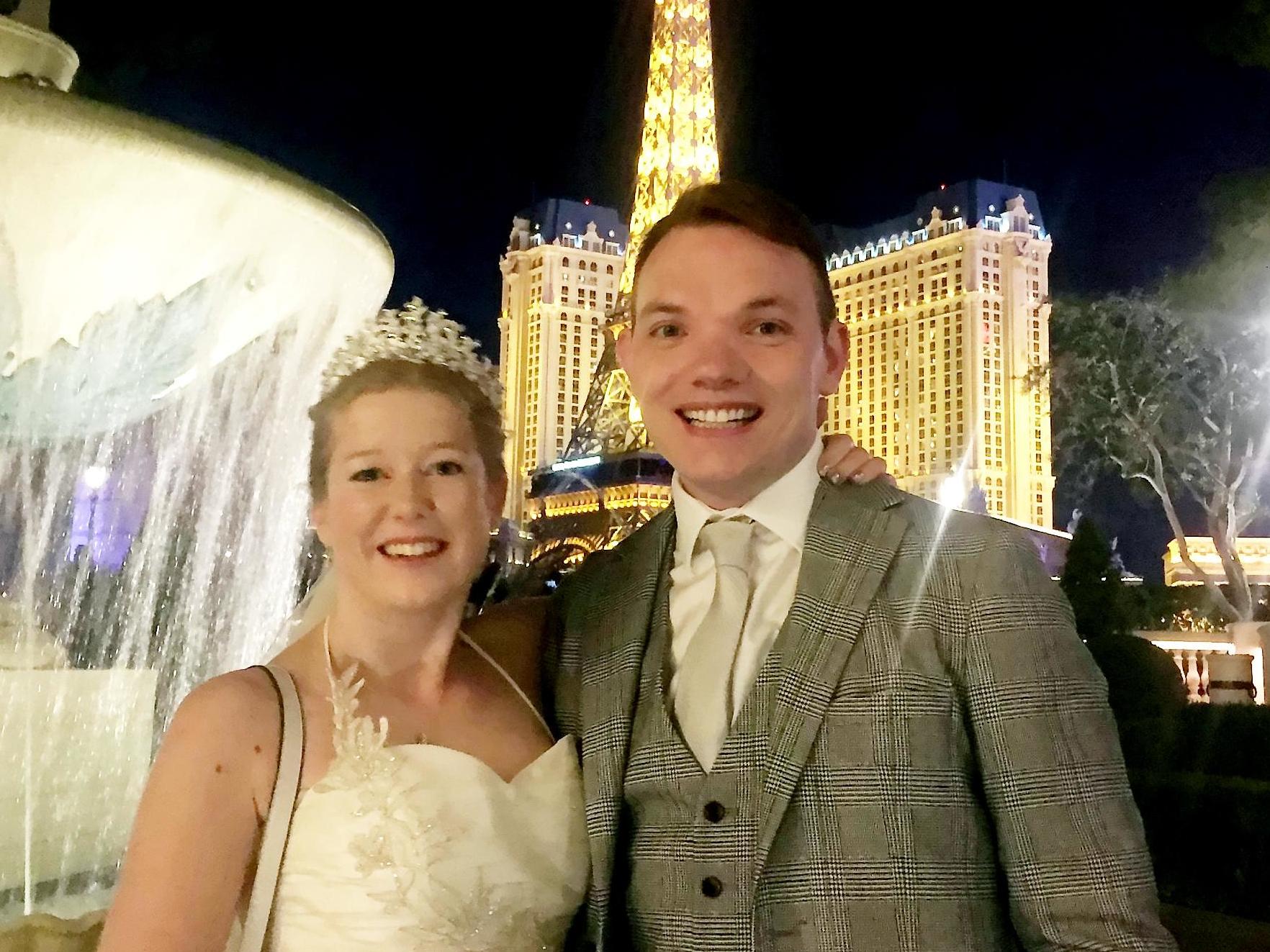 Sarah Elliott, 34, and Paul Edwards, 36, at their marriage in Las Vegas, USA