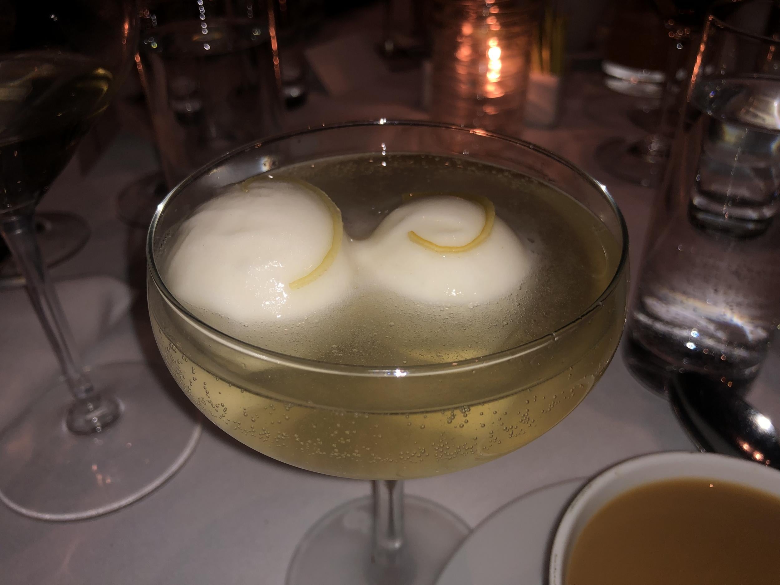 Dessert included champagne and lemon sorbet