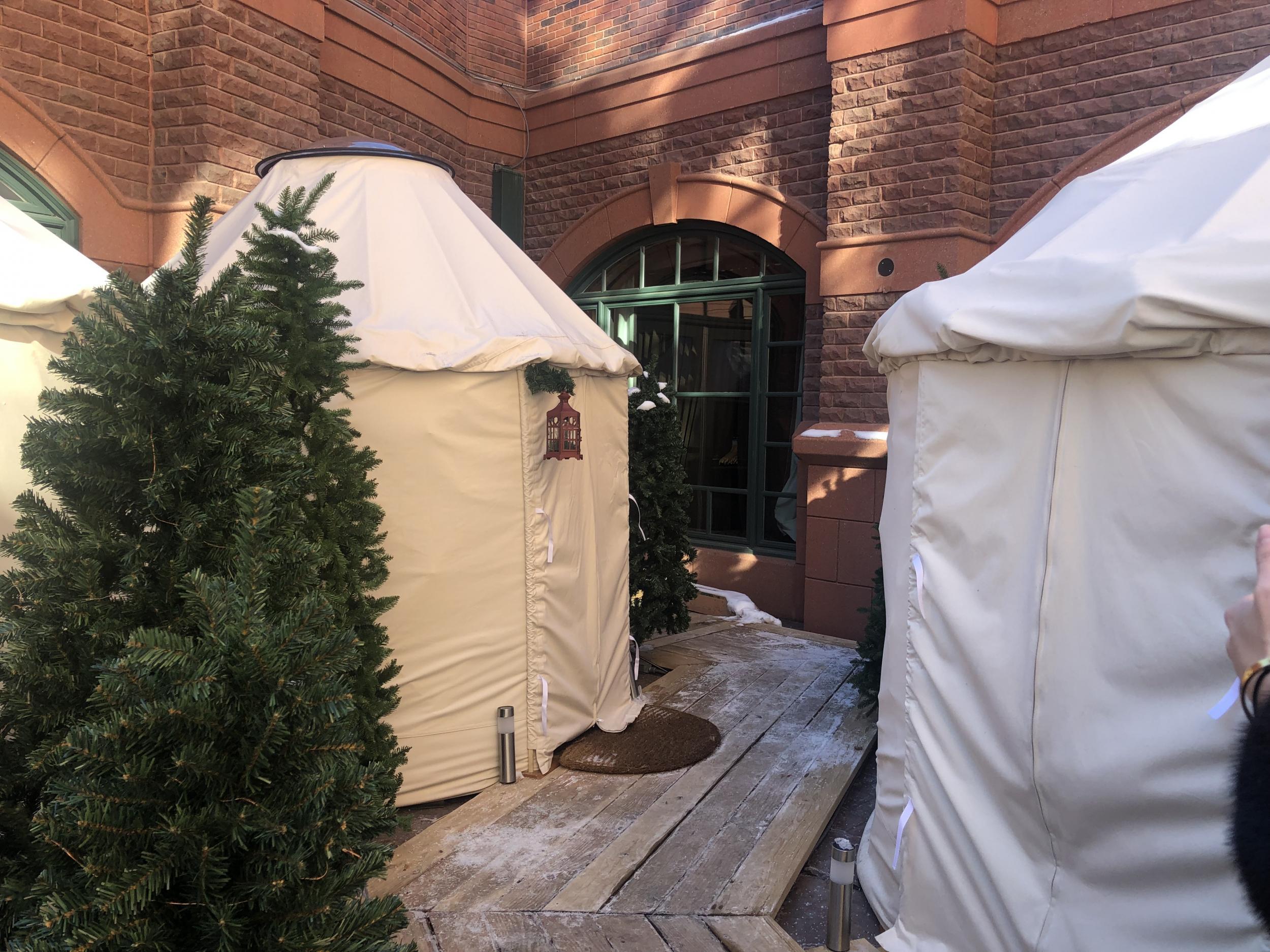 Guests were served hot chocolate in the yurt village