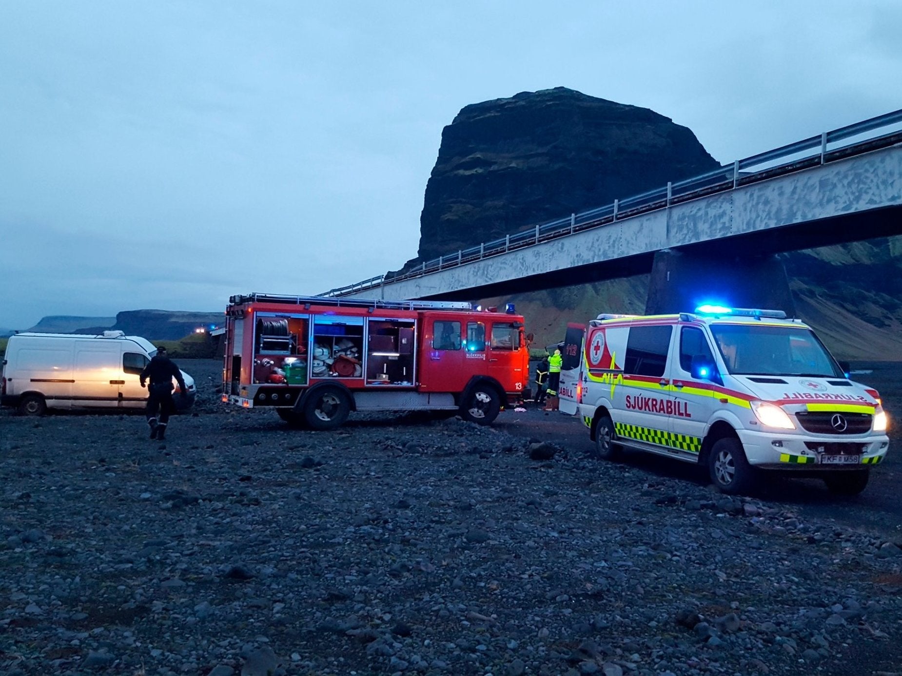 Emergency services at the scene of the crash in Skeidararsandur, Iceland