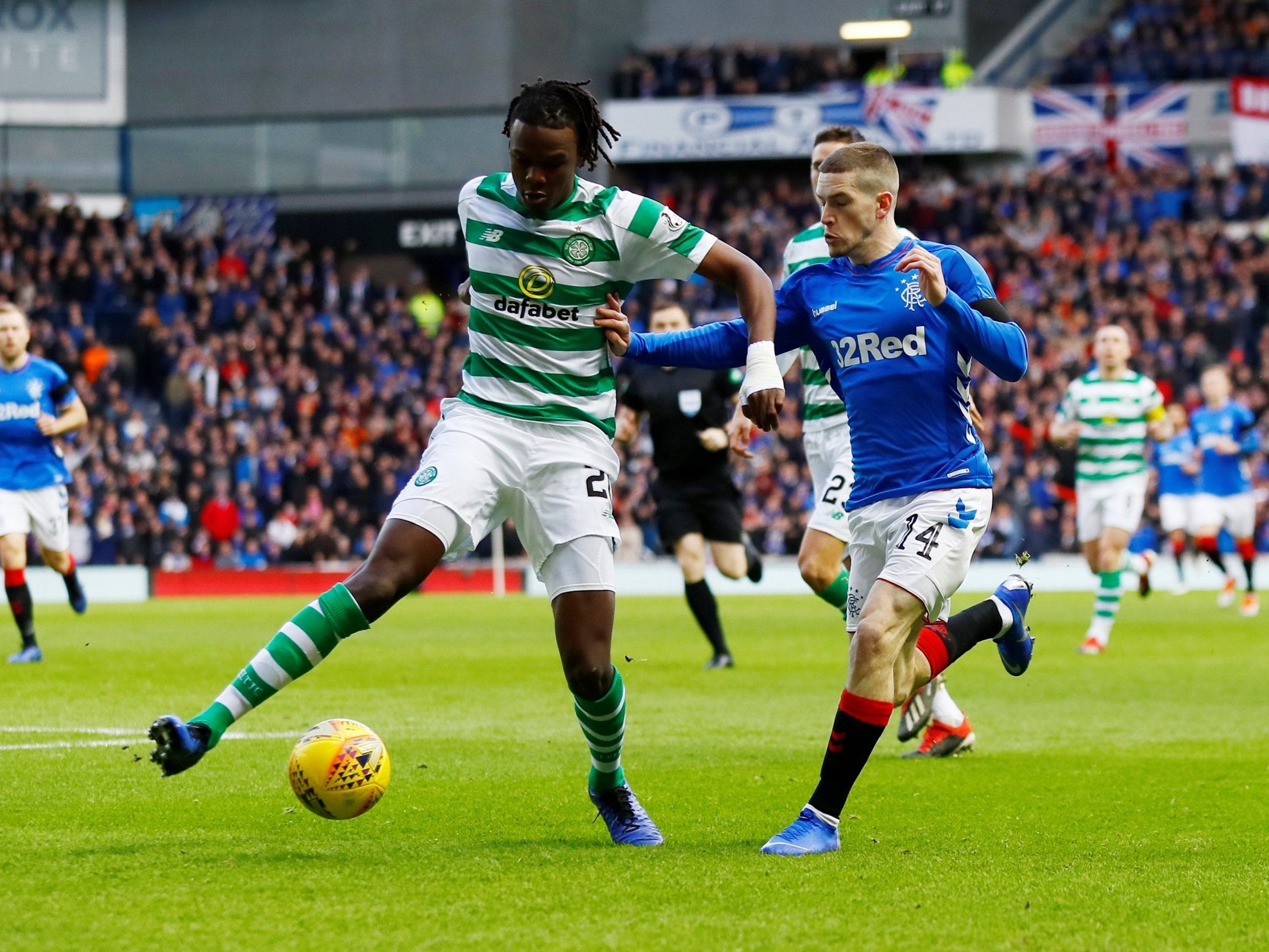 Dedryck Boyata in action with Rangers' Ryan Kent