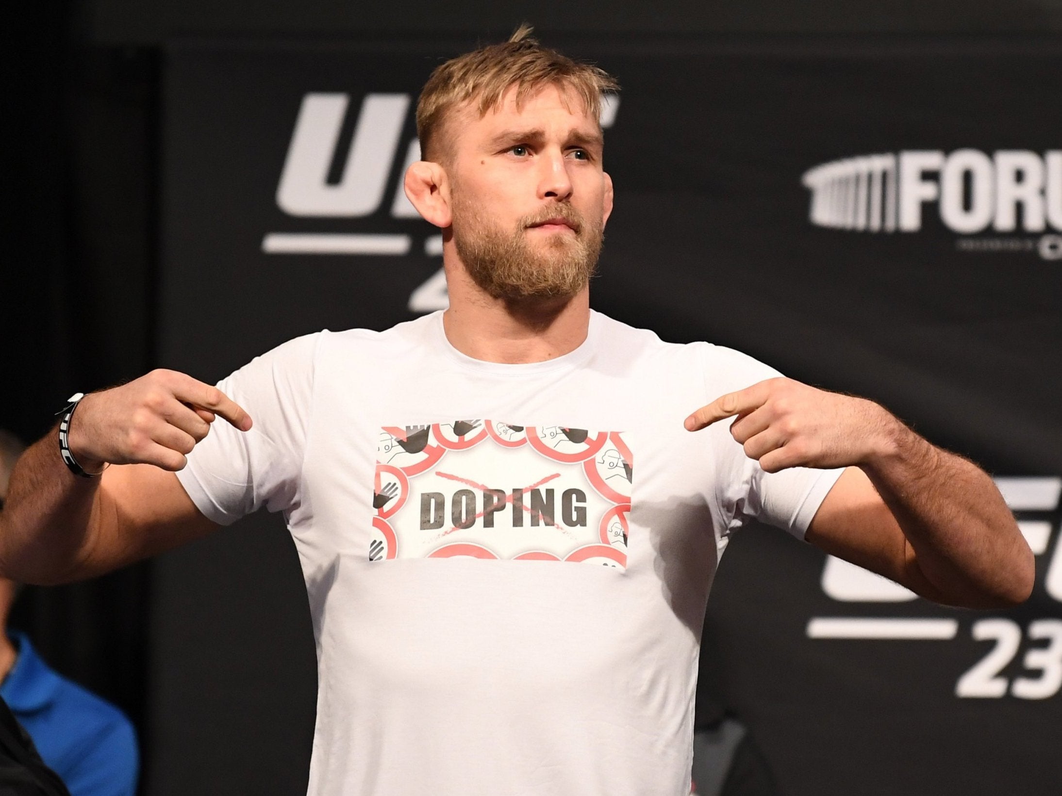 Alexander Gustafsson walks on stage during the UFC 232 weigh-in