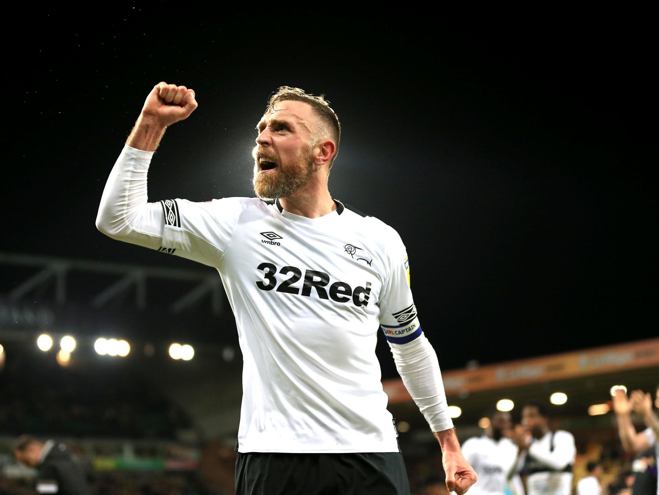 Derby County captain Richard Keogh celebrates victory