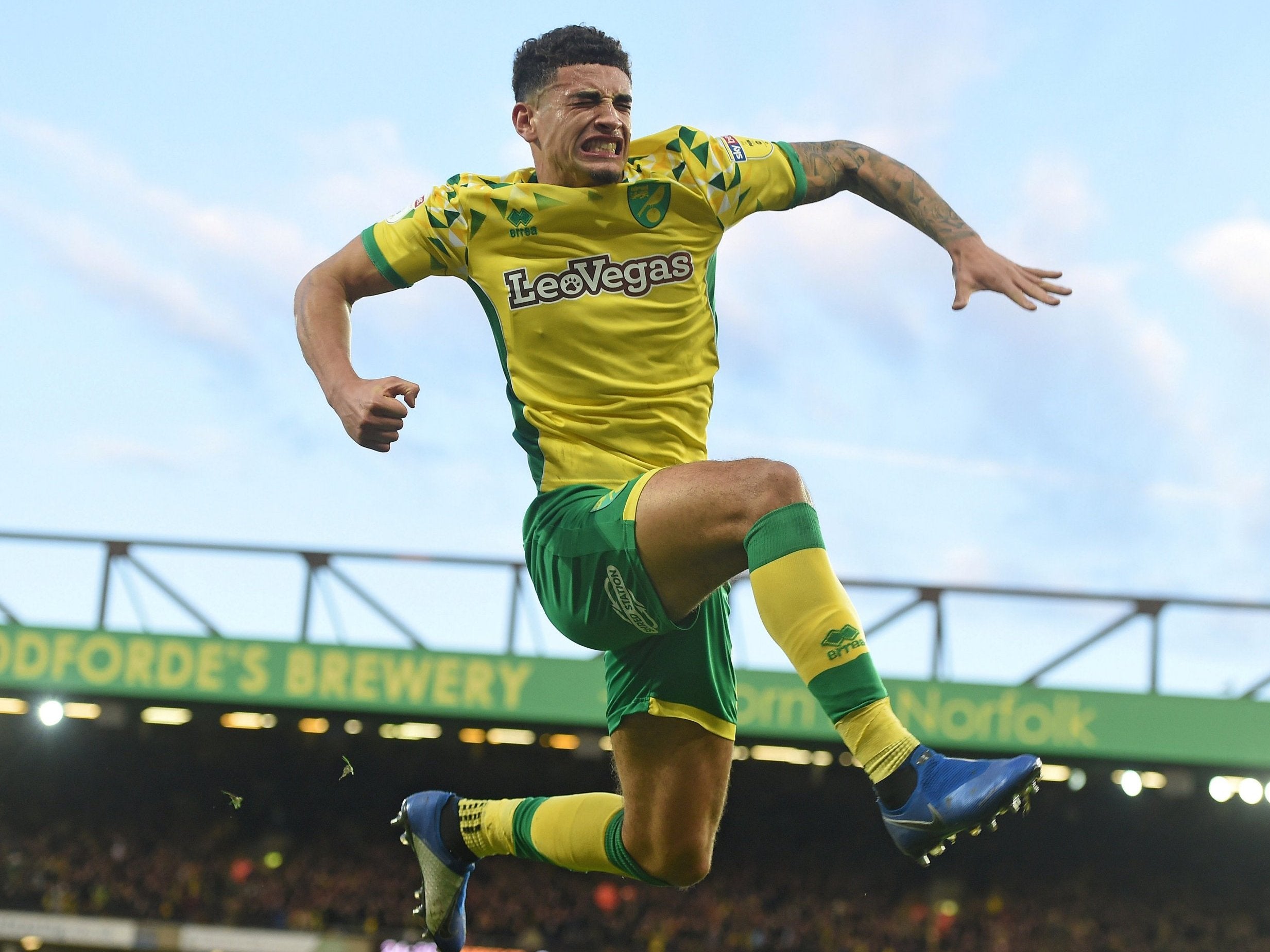 Norwich's Ben Godfrey celebrates scoring their first goal