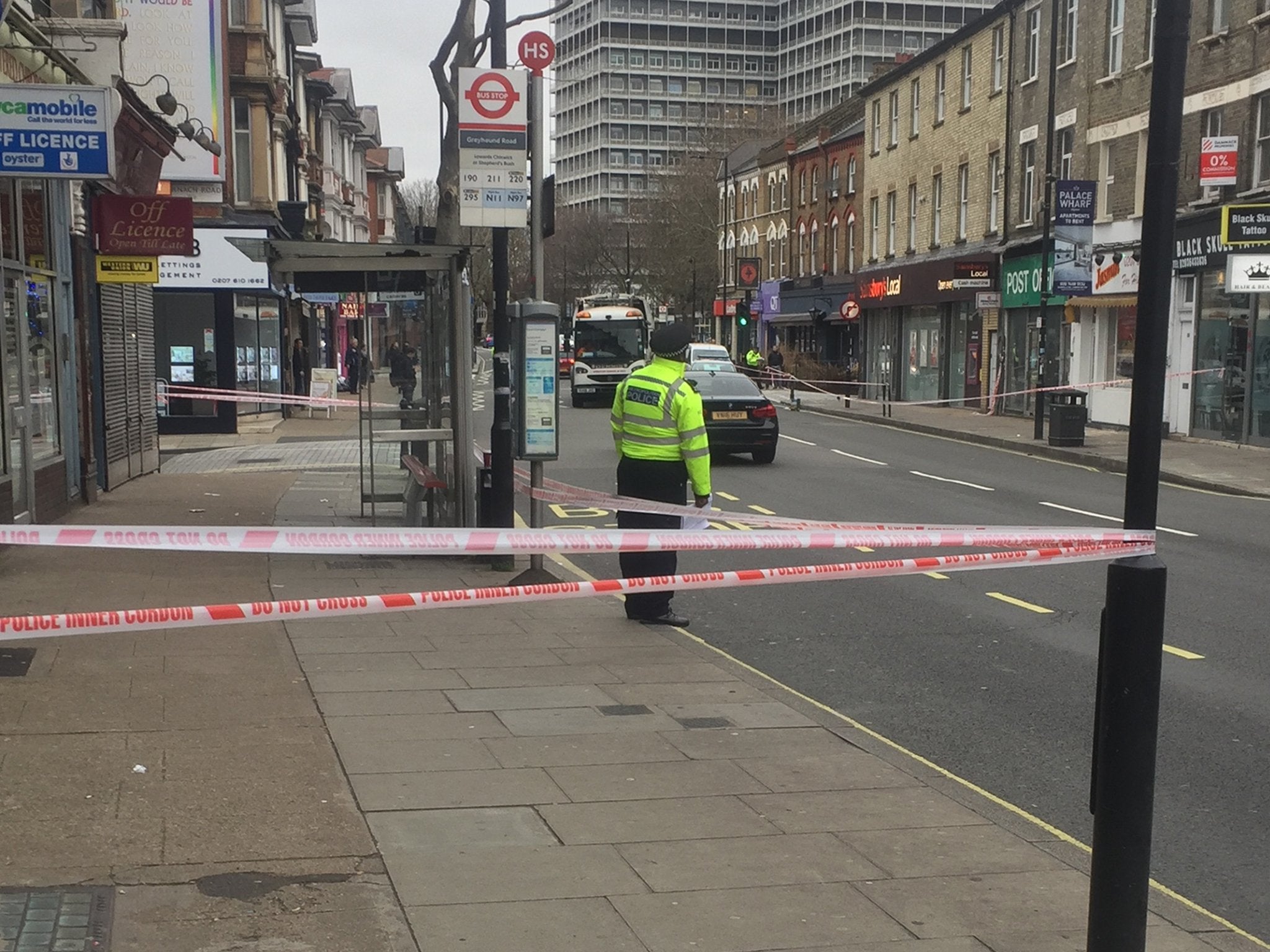 Police at the scene during the day after the stabbing