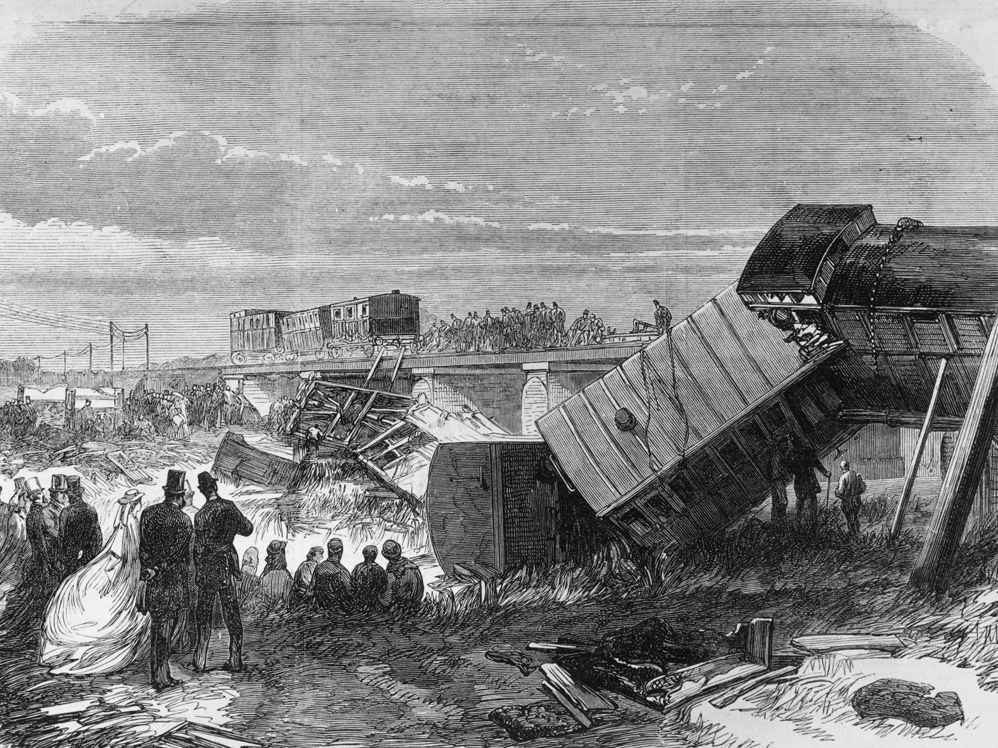 The aftermath of the 1865 derailment at Staplehurst. Dickens, who was on the train, died five years to the day after the accident – his son said he had never fully recovered (Getty)