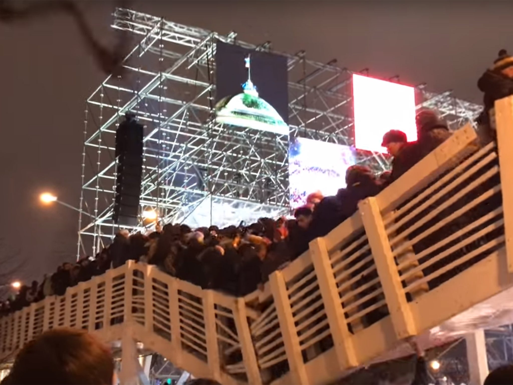 The bridge collapsed above an ice skating rink